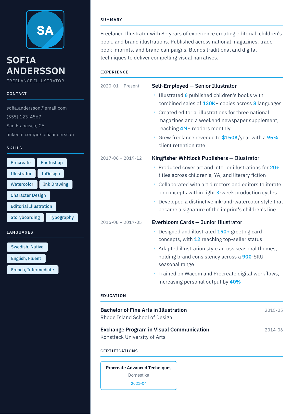 Illustrator resume example, Everest template