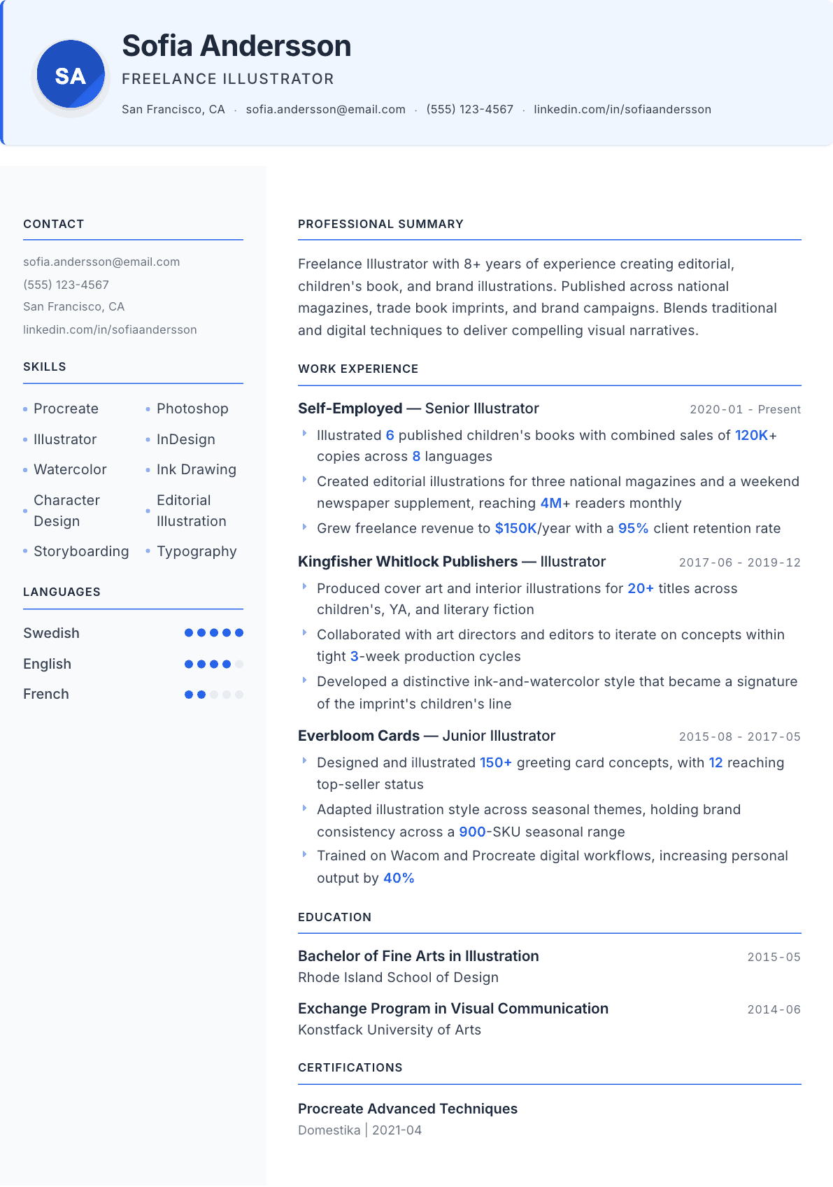 Illustrator resume example, Geneva template