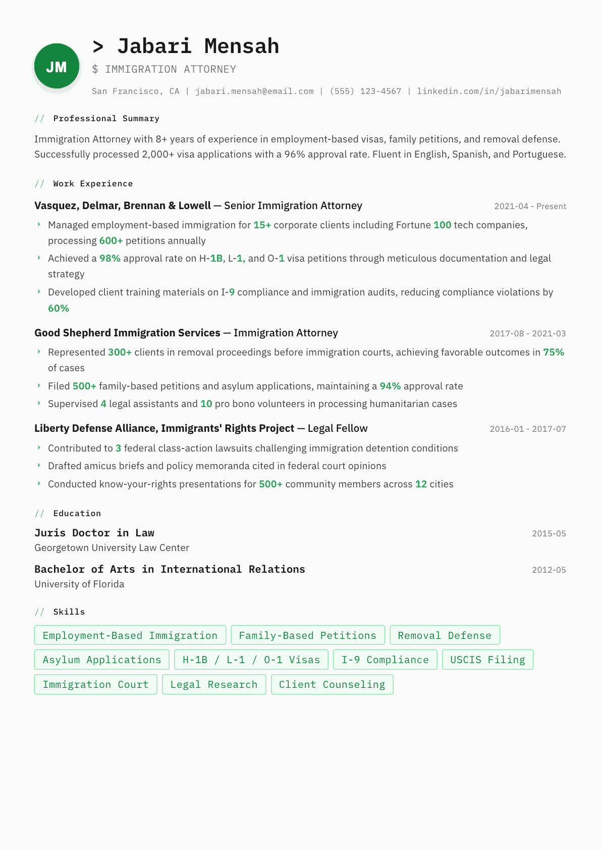 Immigration Lawyer resume example, Amsterdam template