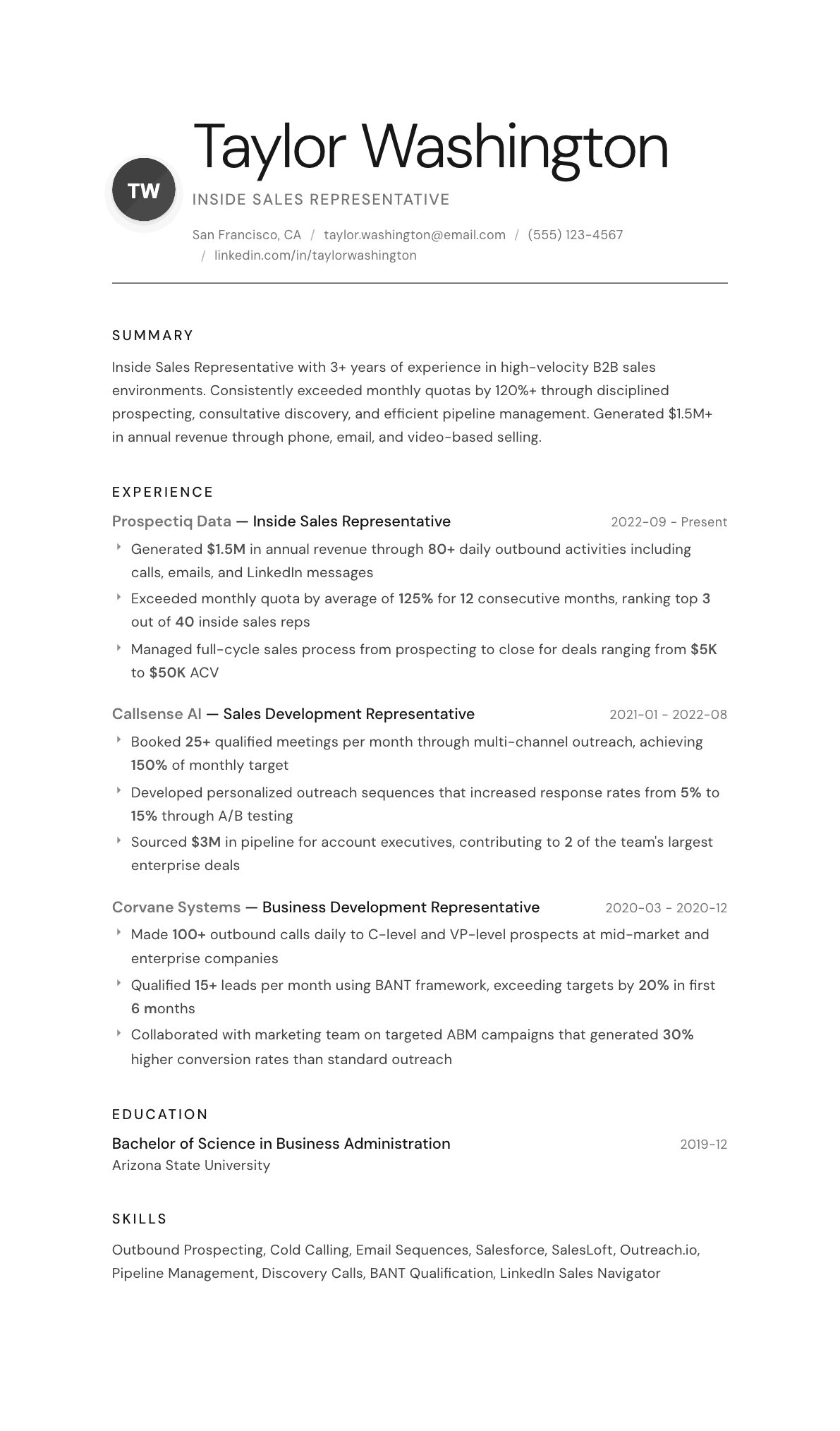 Inside Sales Representative resume example, Whisper template