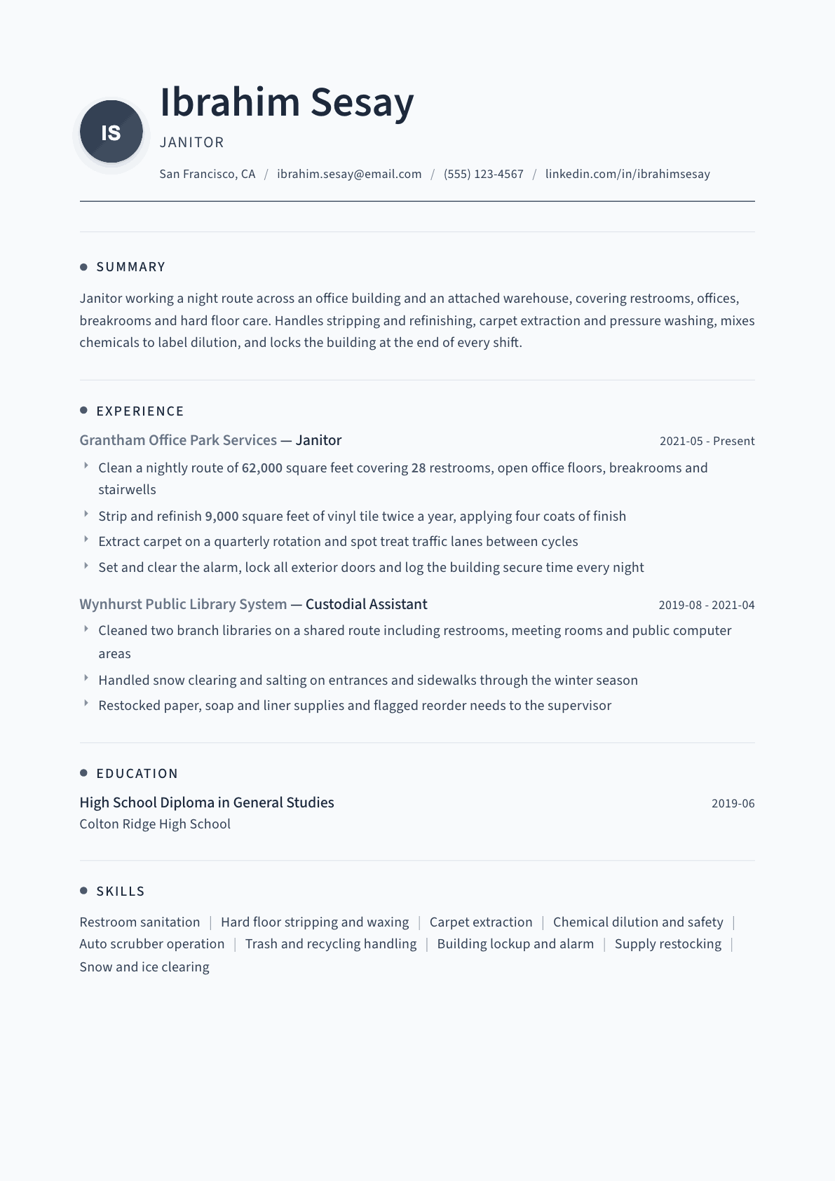 Janitor resume example, Thread template