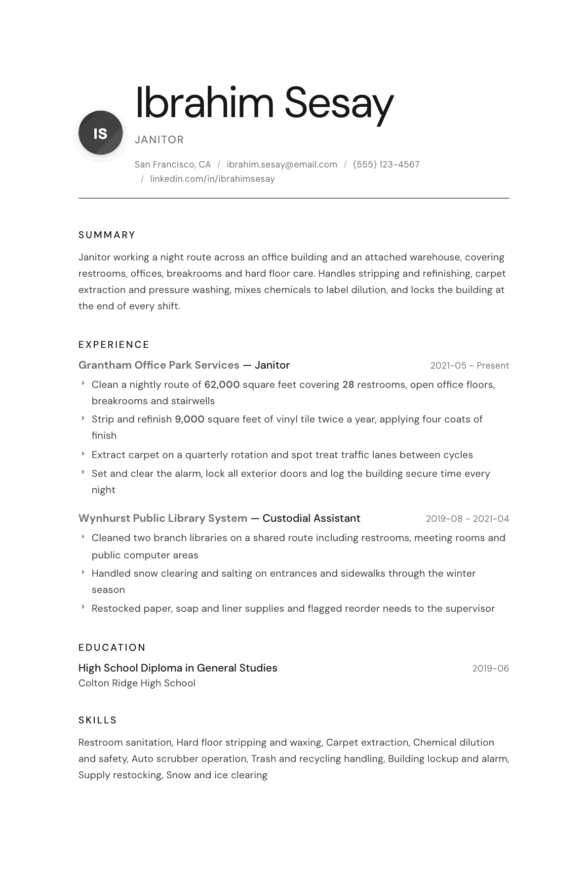 Janitor resume example, Whisper template