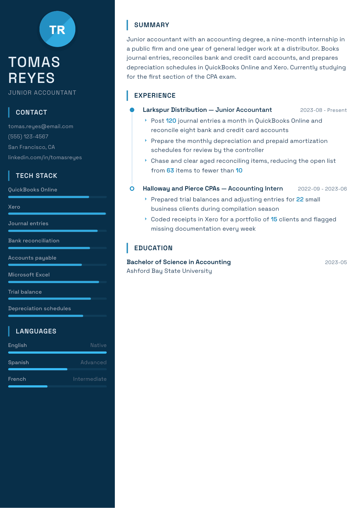 Junior Accountant resume example, Circuit template