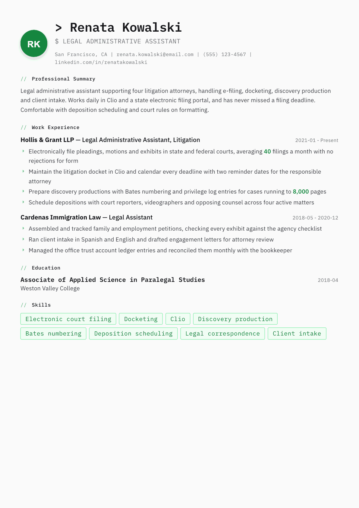 Legal Administrative Assistant resume example, Amsterdam template