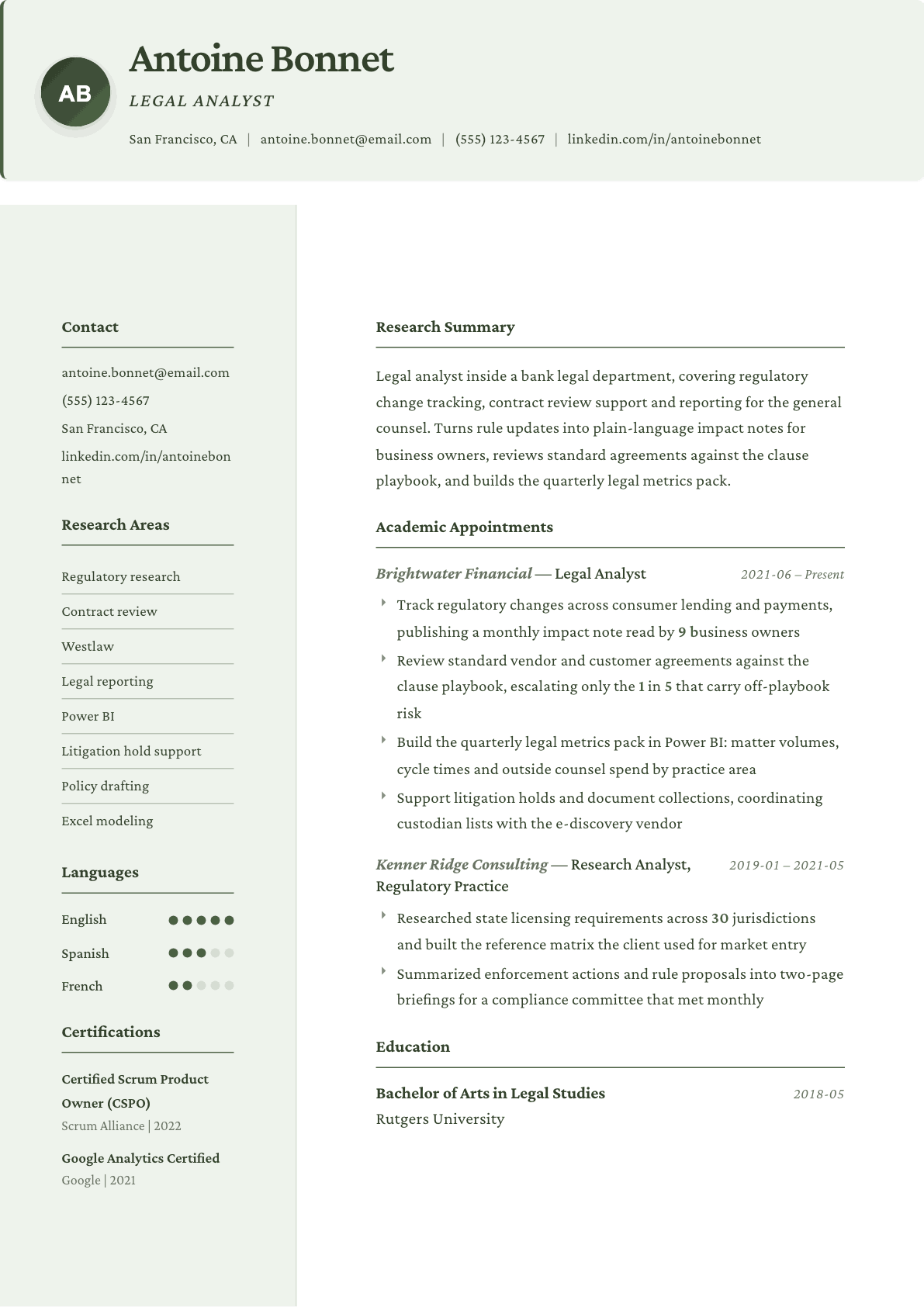 Legal Analyst resume example, Research template