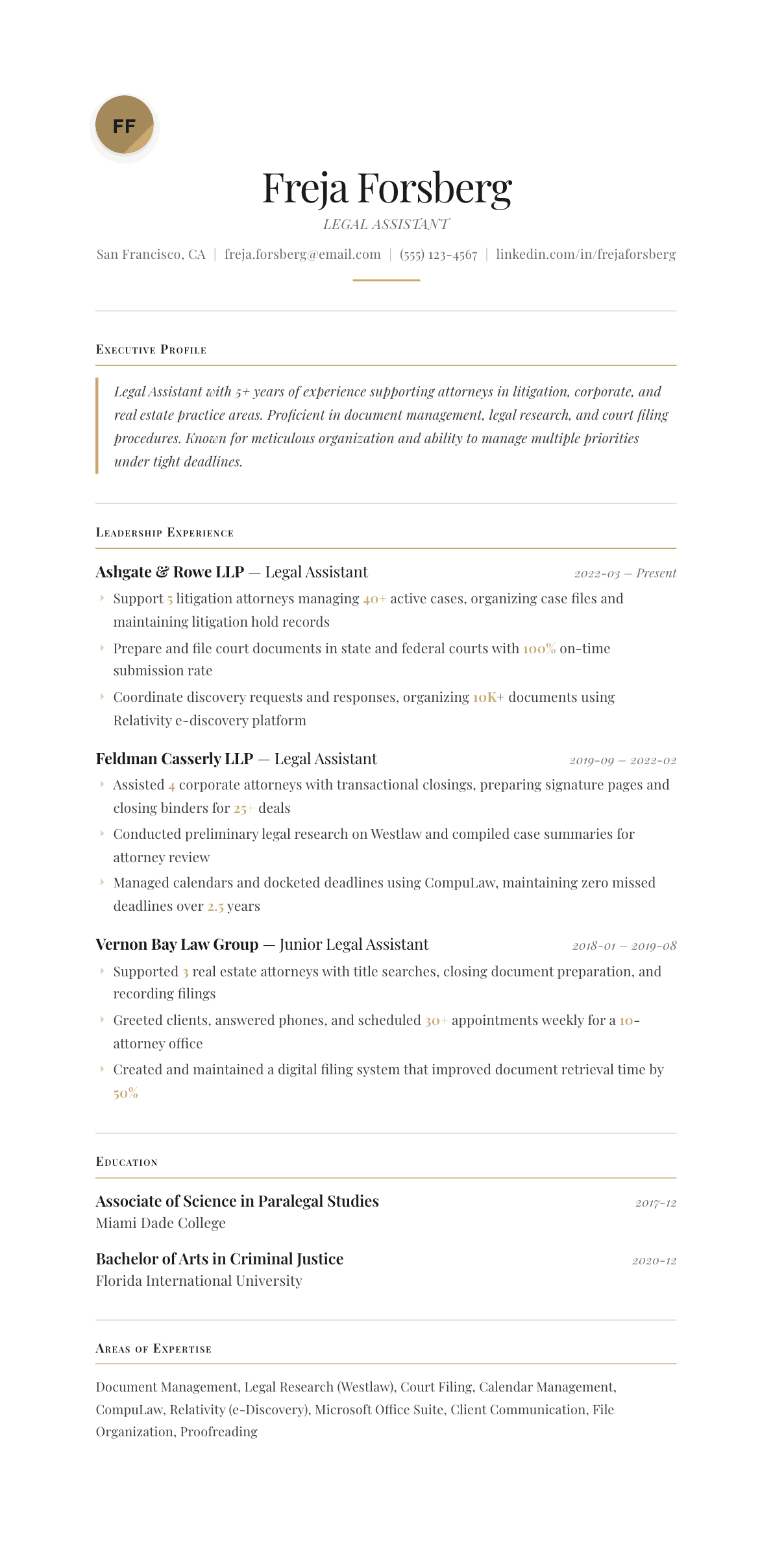 Legal Assistant resume example, Chancellor template