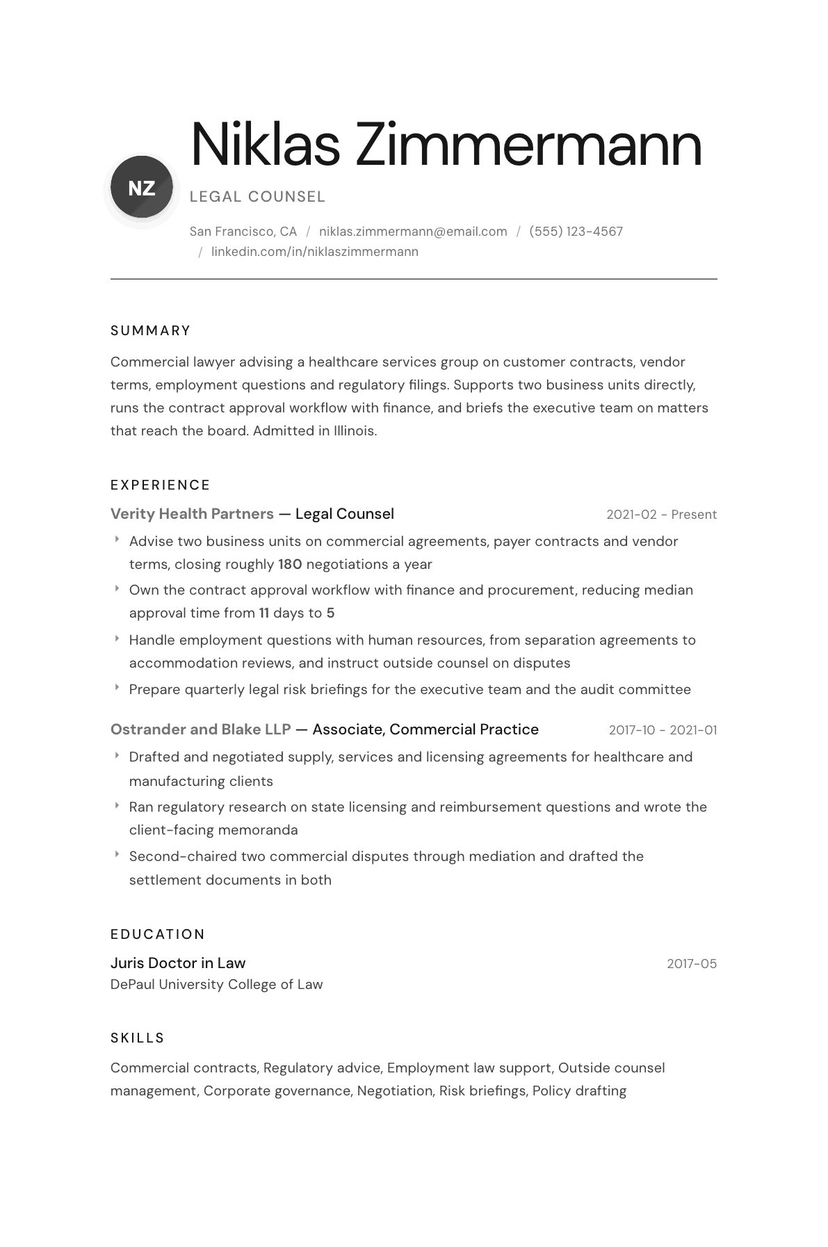 Legal Counsel resume example, Whisper template