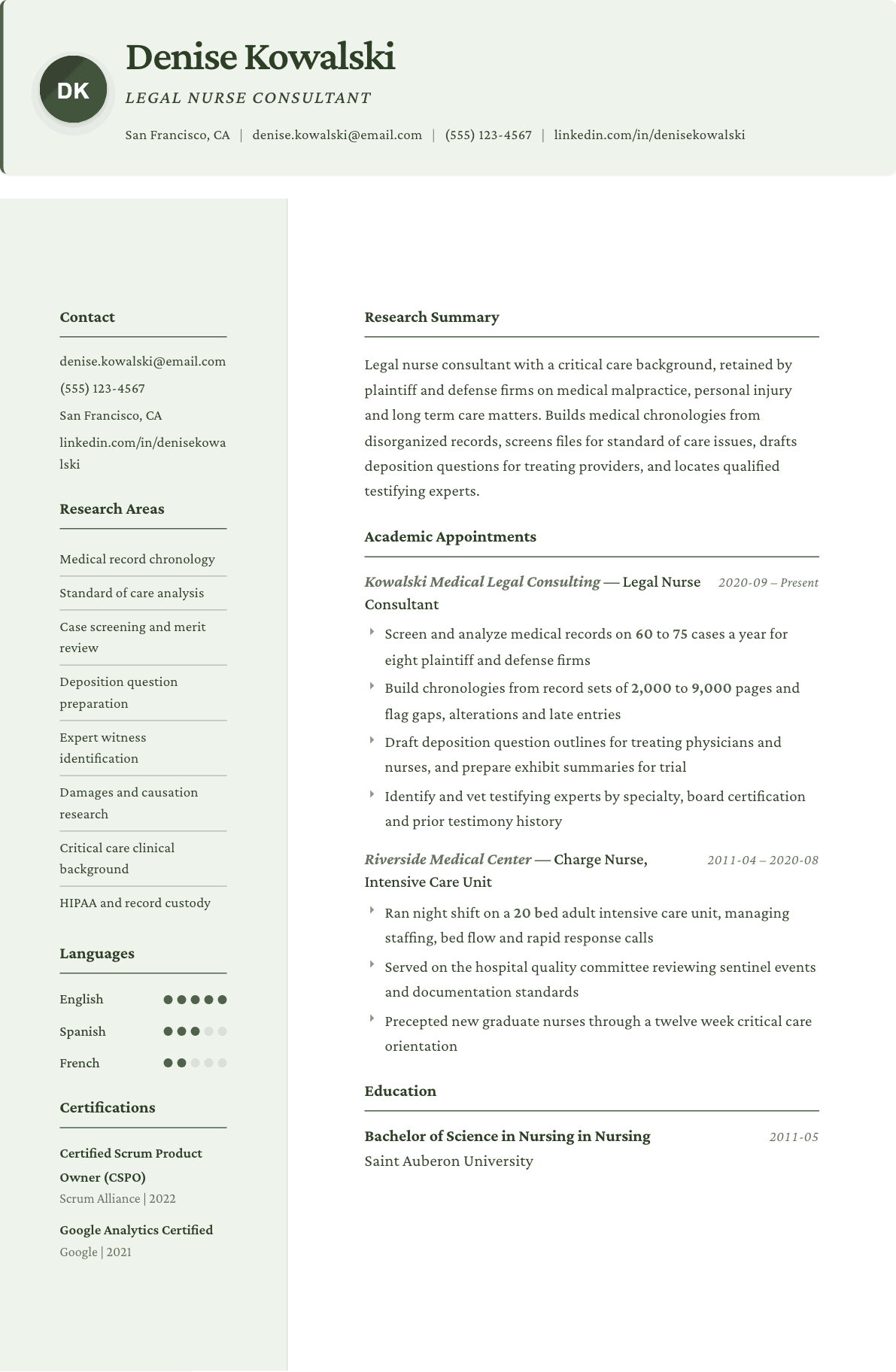 Legal Nurse Consultant resume example, Research template