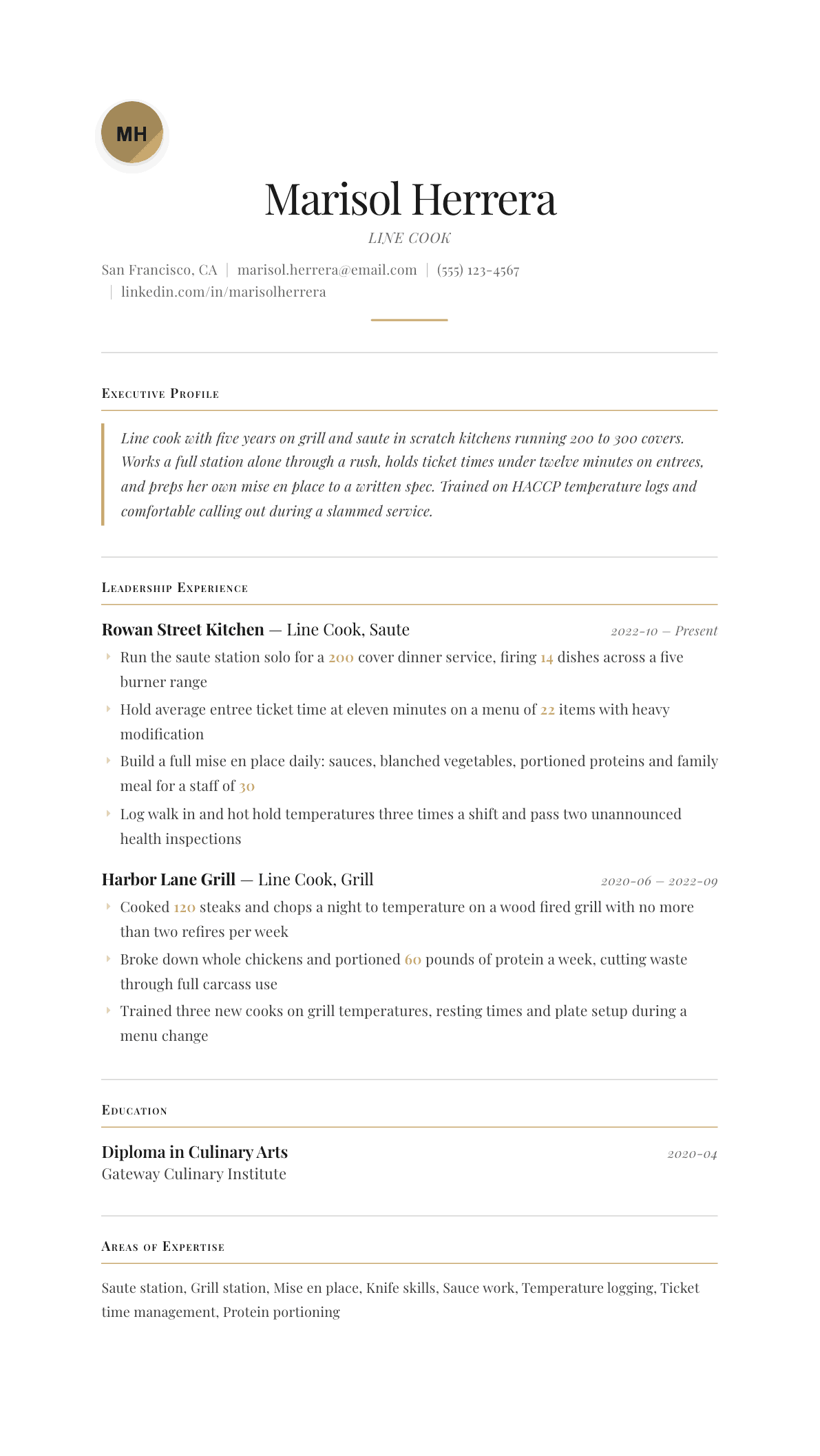 Line Cook resume example, Chancellor template