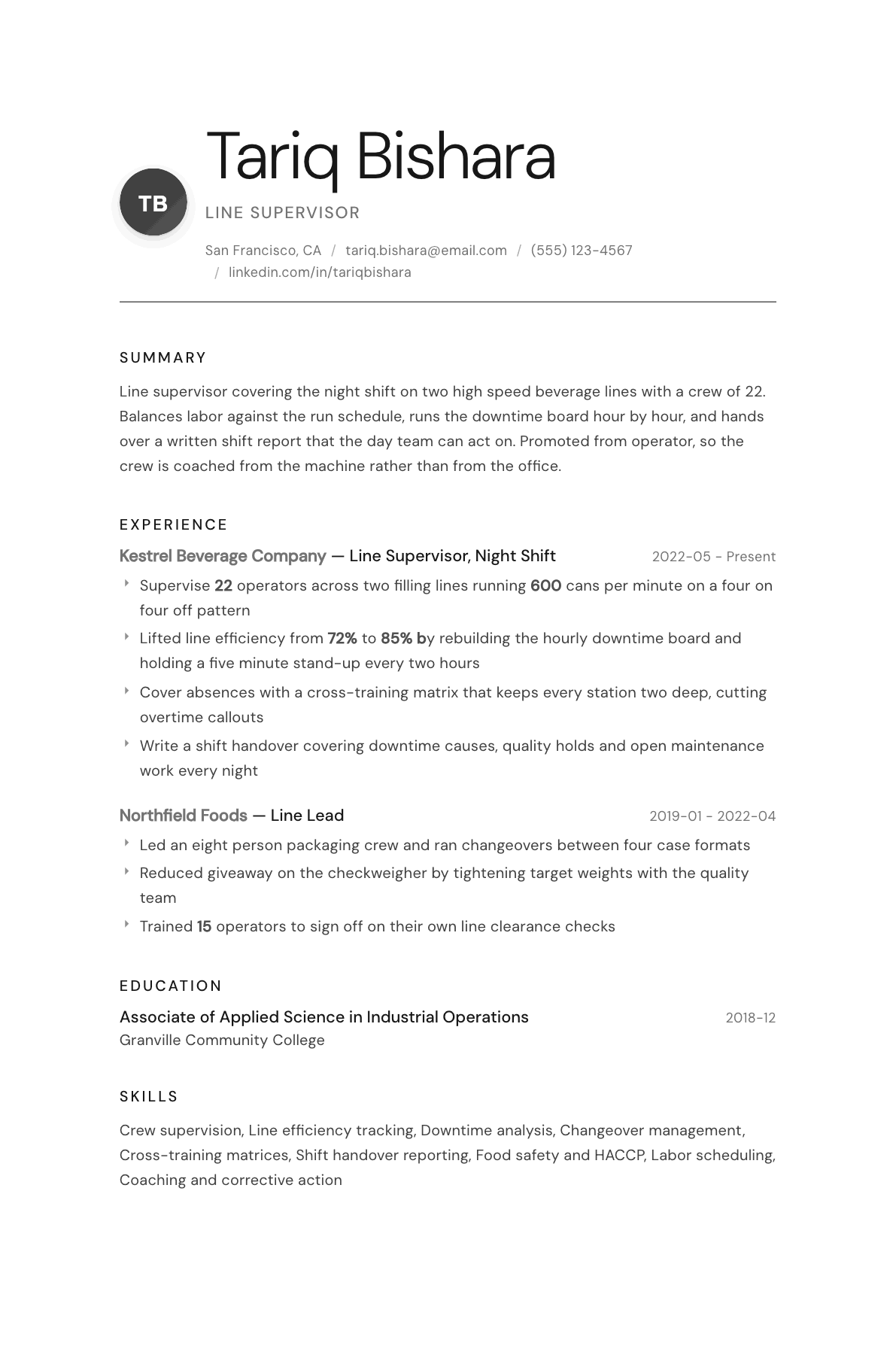 Line Supervisor resume example, Whisper template