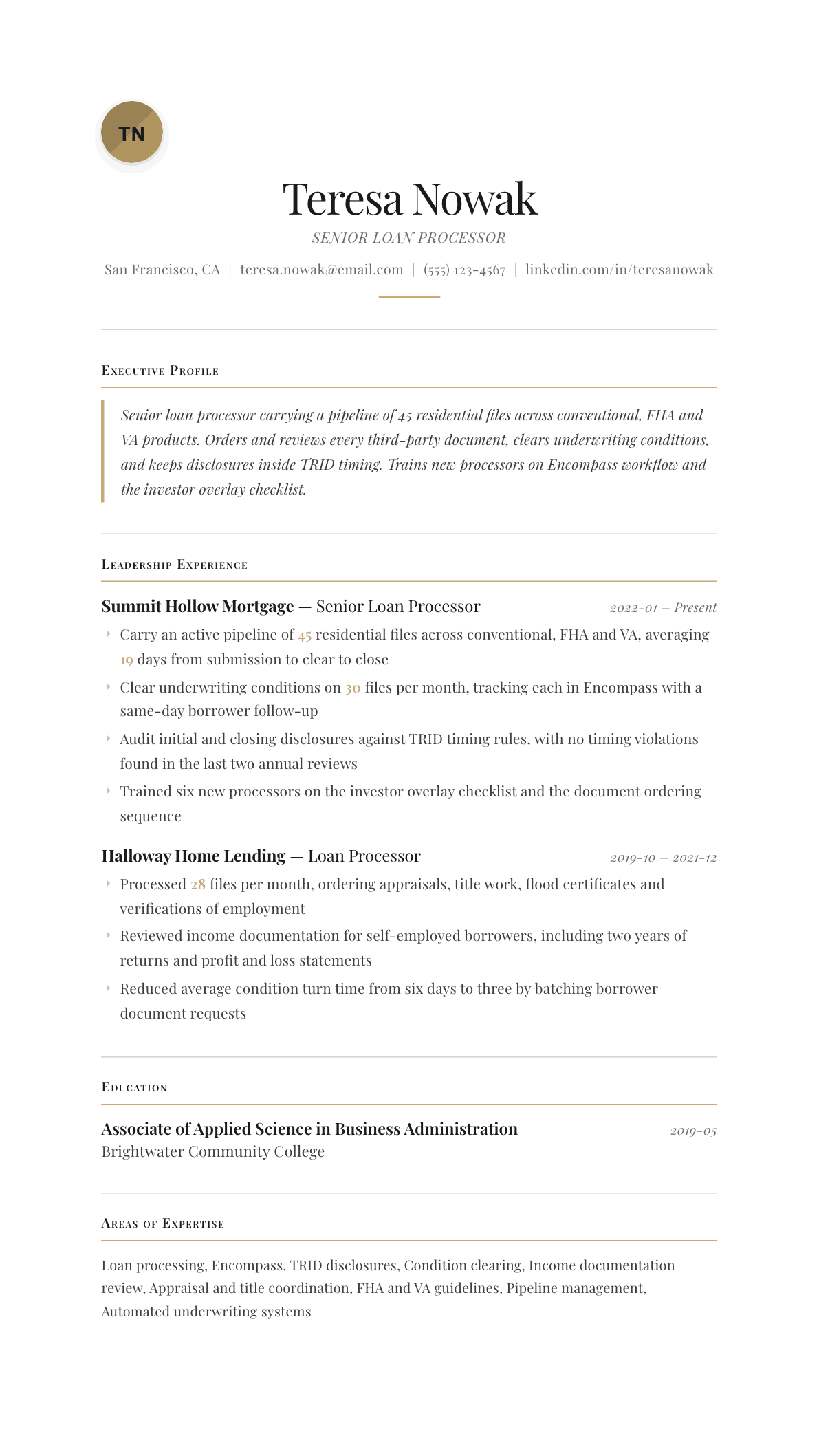 Loan Processor resume example, Chancellor template