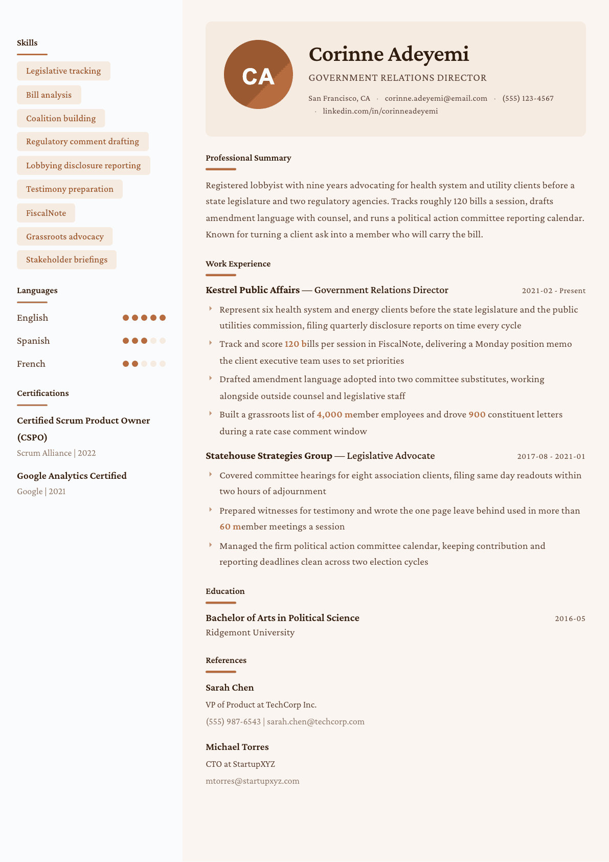 Lobbyist resume example, Lisbon template