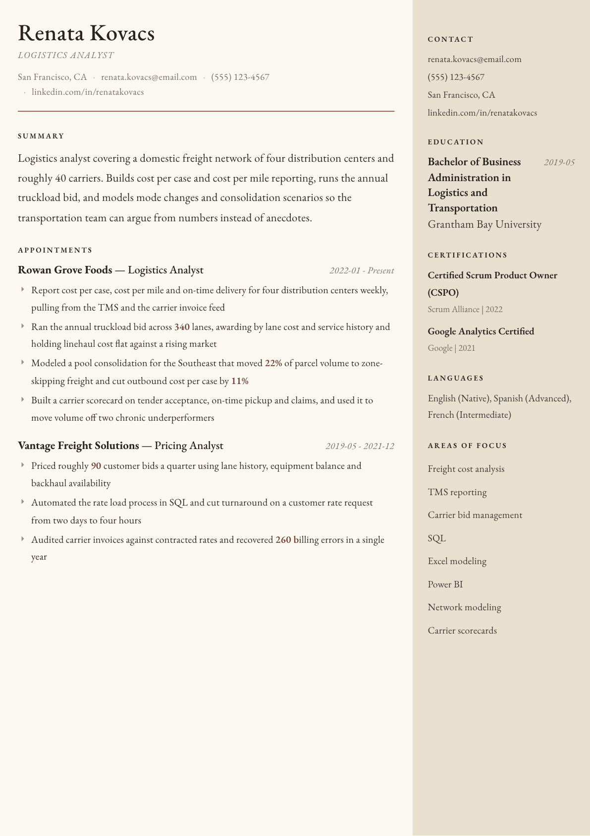 Logistics Analyst resume example, Manuscript template