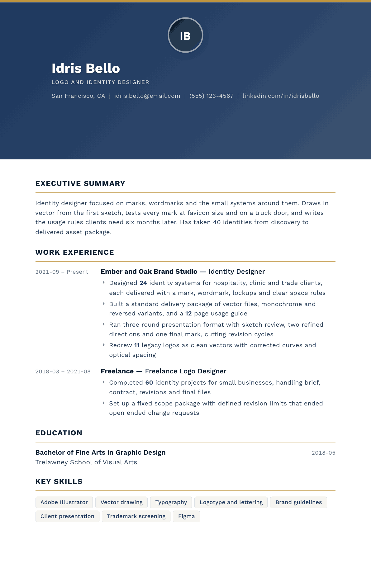 Logo Designer resume example, Sovereign template