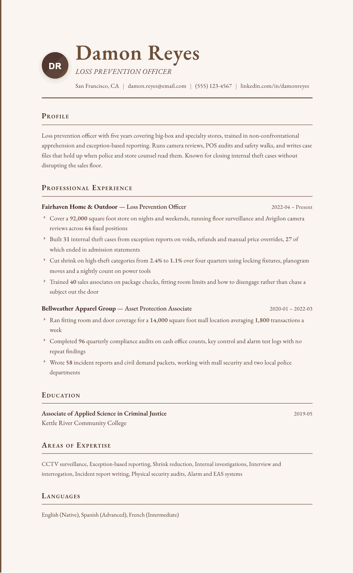 Loss Prevention Officer resume example, Vintage template