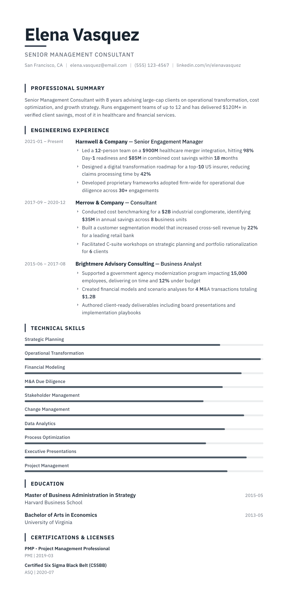 Management Consultant resume example, Blueprint template