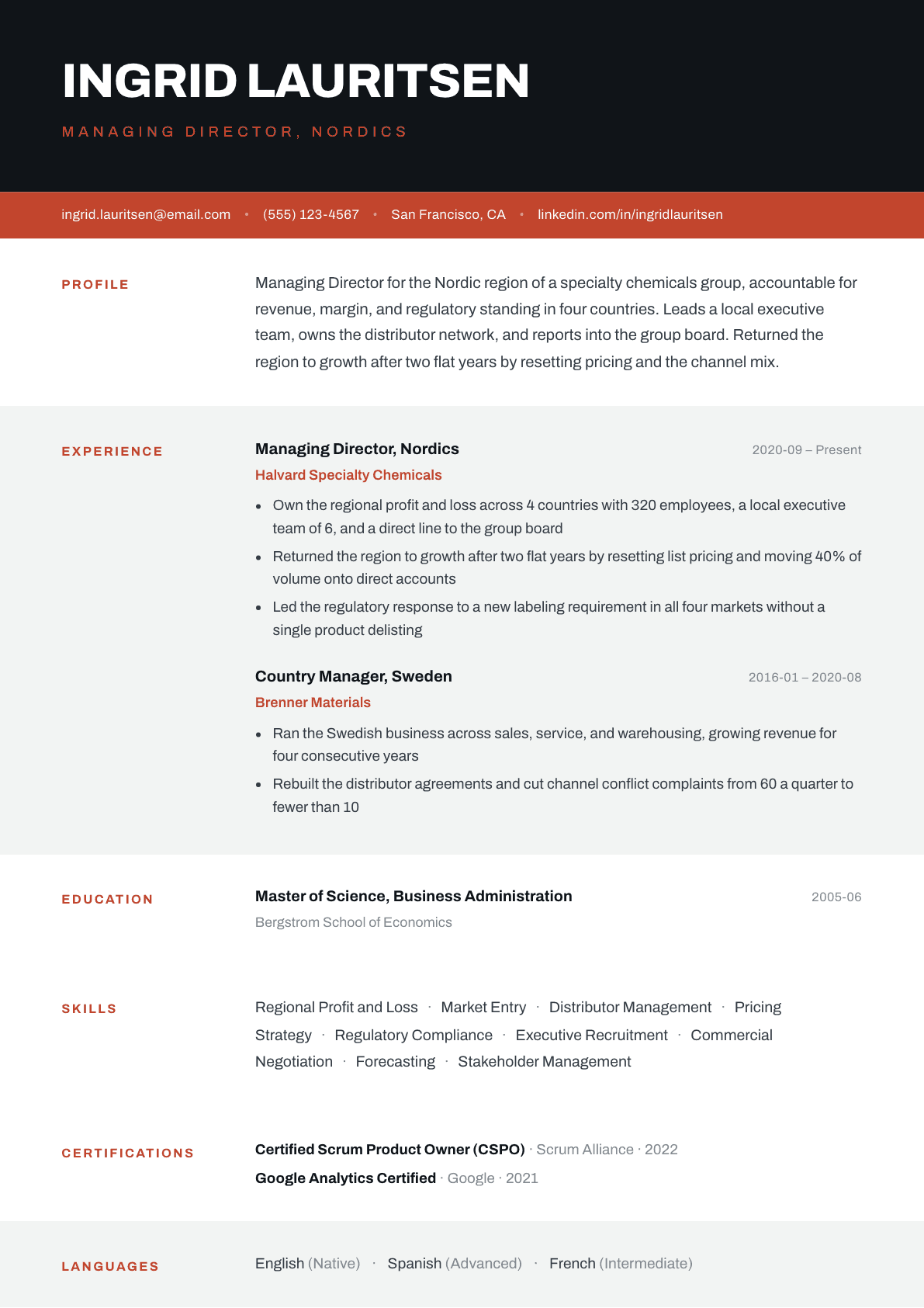 Managing Director resume example, Strata template