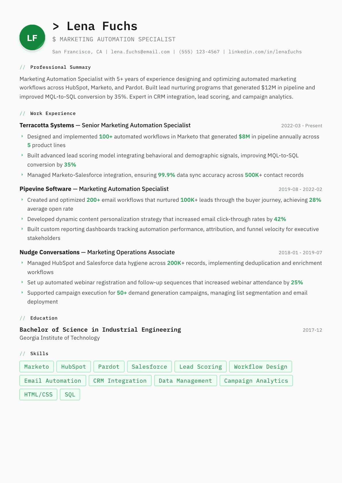 Marketing Automation Specialist resume example, Amsterdam template