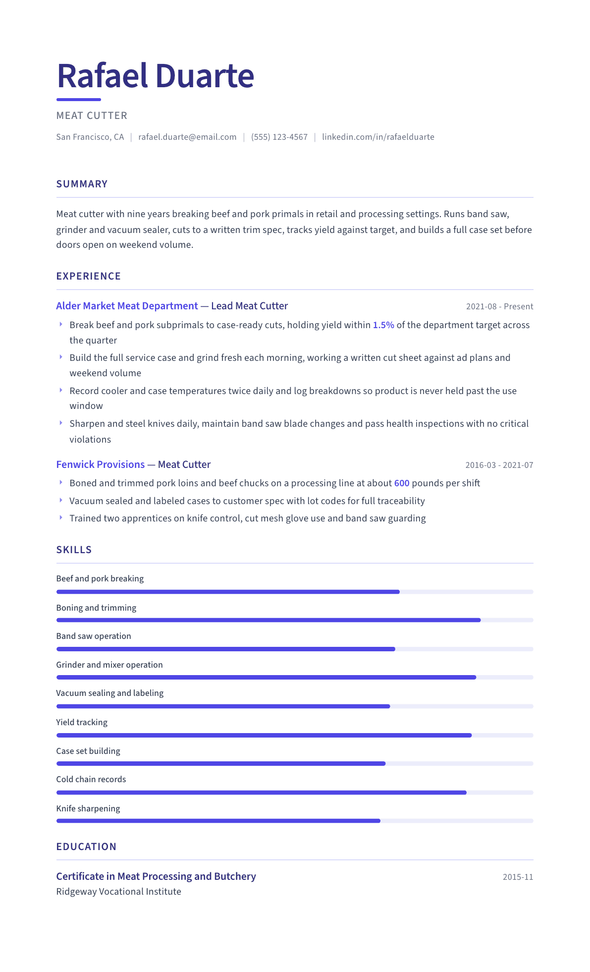 Meat Cutter resume example, Logic template
