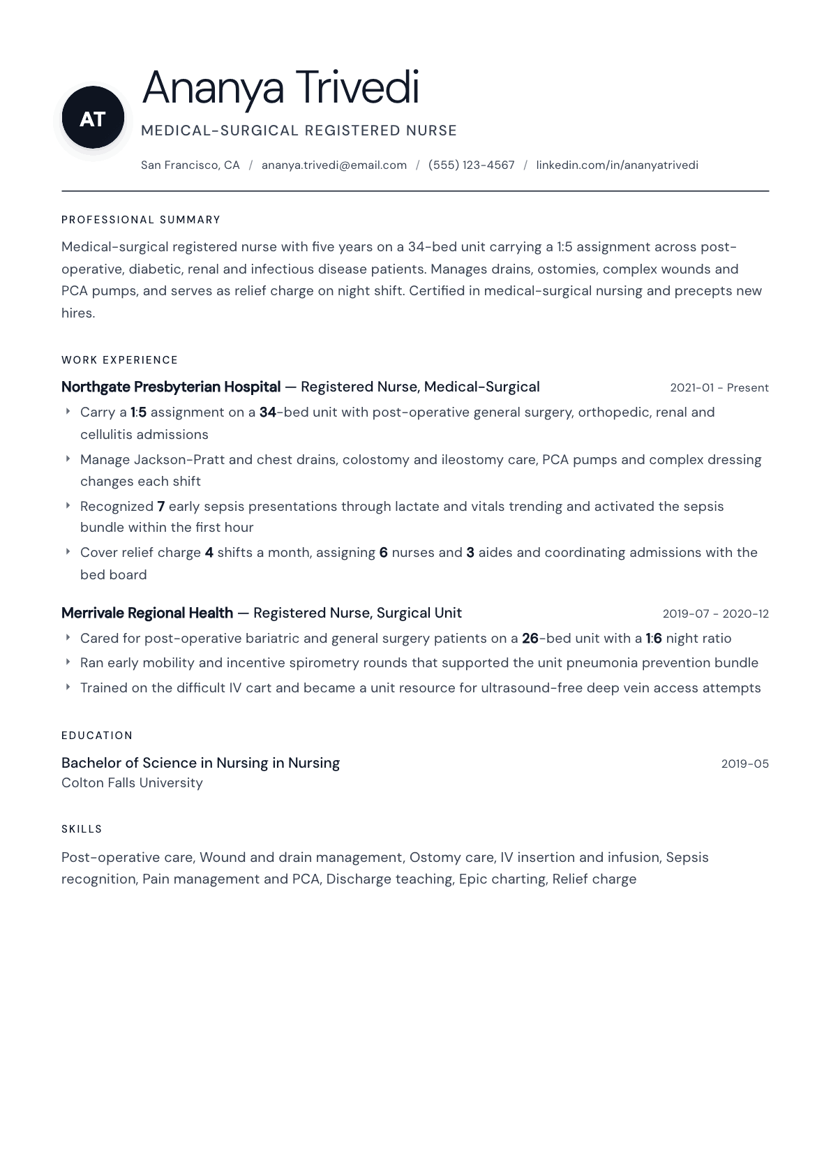 Med-Surg Nurse resume example, Stockholm template