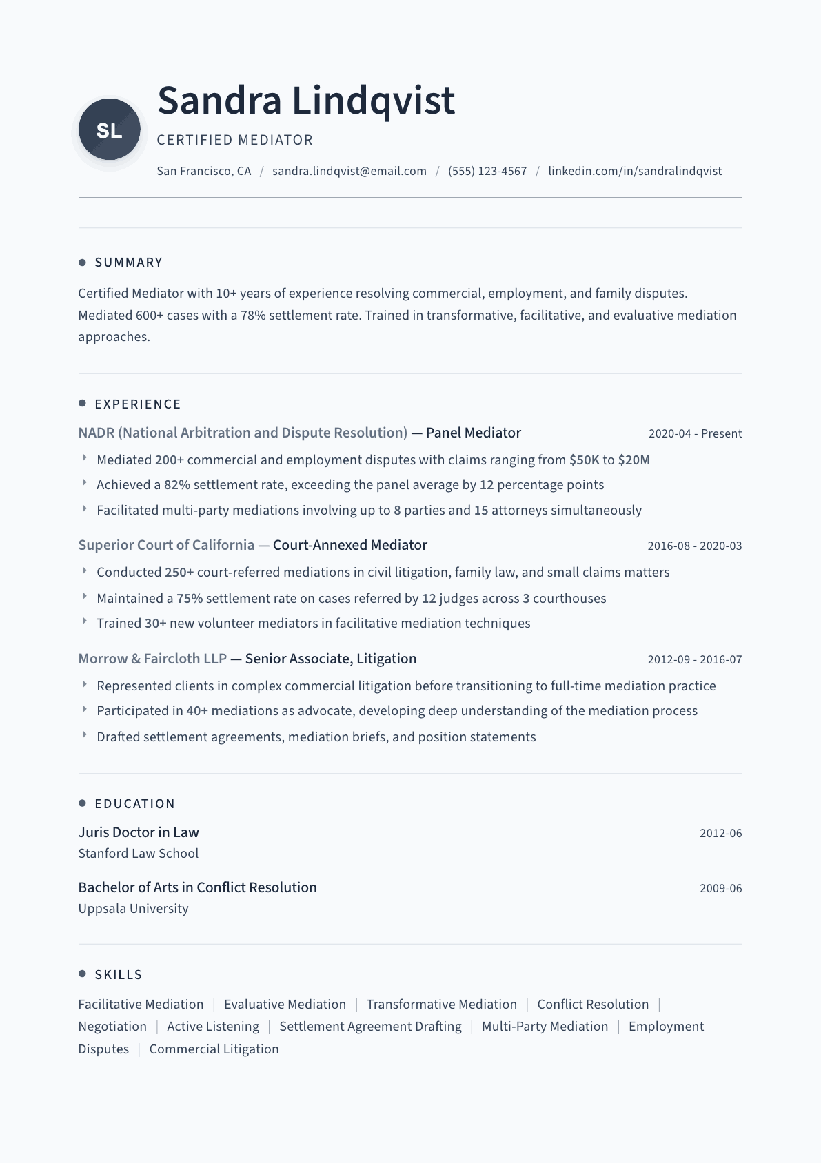 Mediator resume example, Thread template