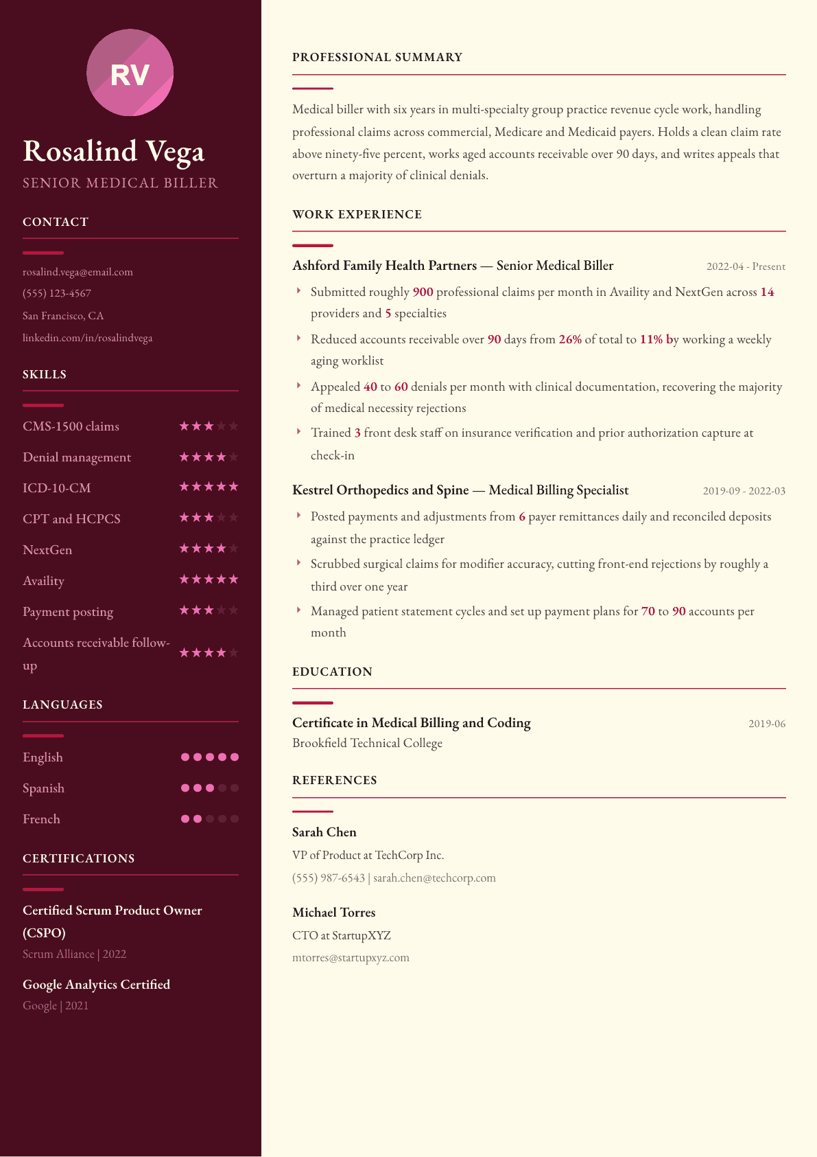 Medical Biller resume example, Dubai template