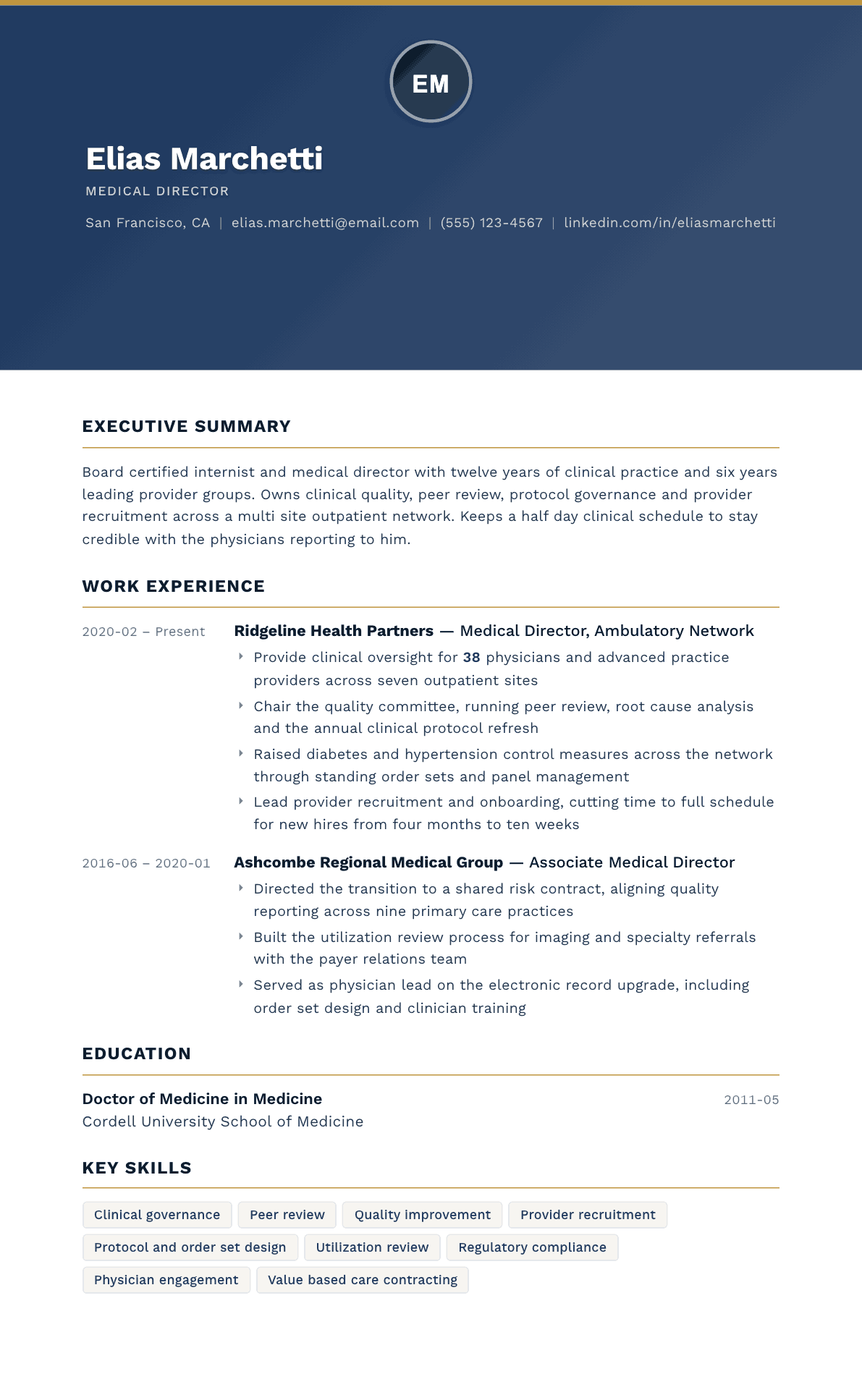 Medical Director resume example, Sovereign template