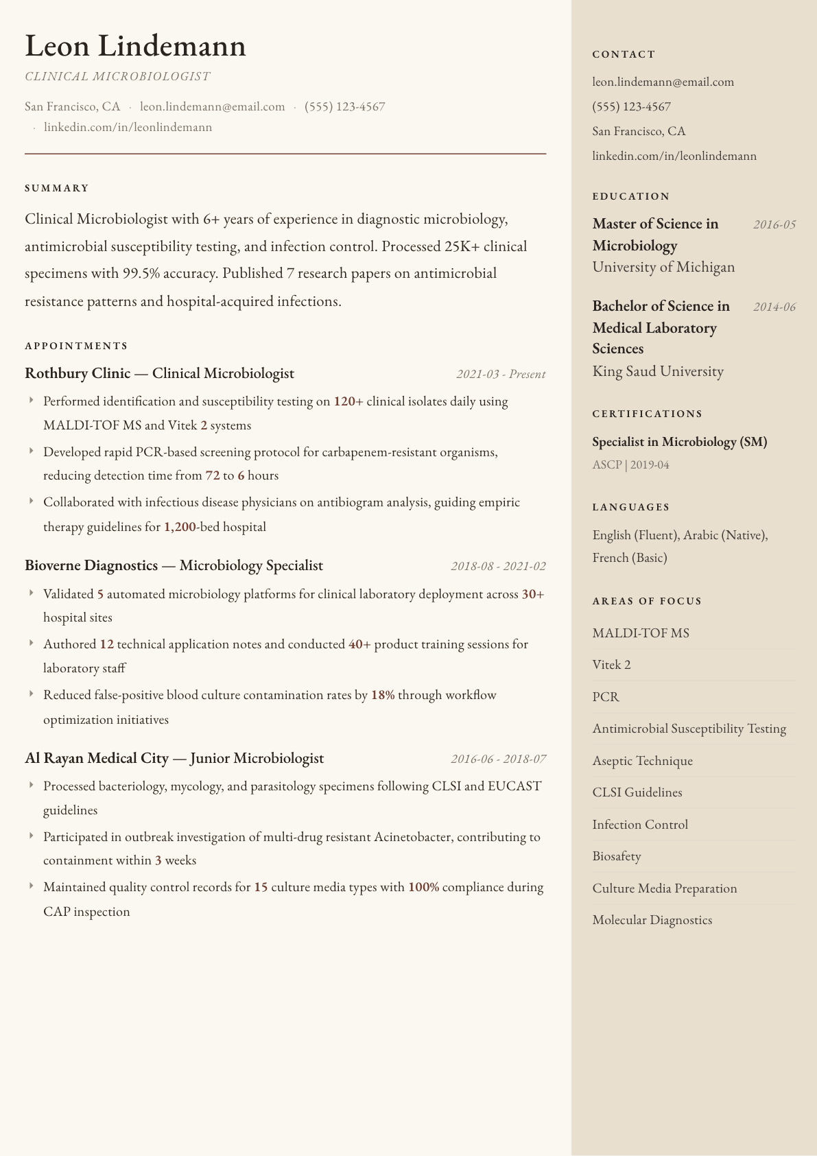 Microbiologist resume example, Manuscript template