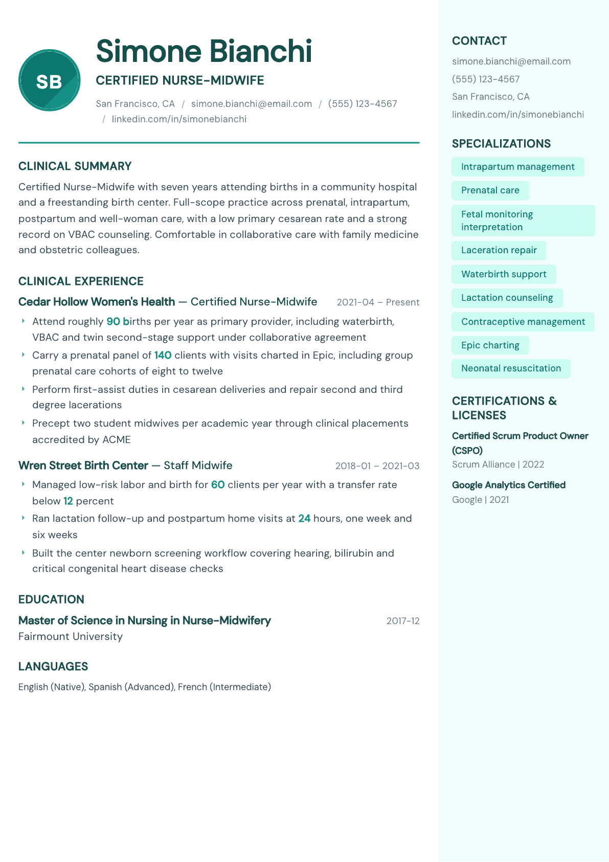 Midwife resume example, Remedy template