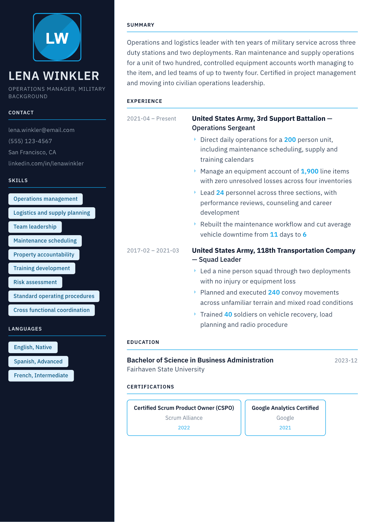 Military resume example, Everest template