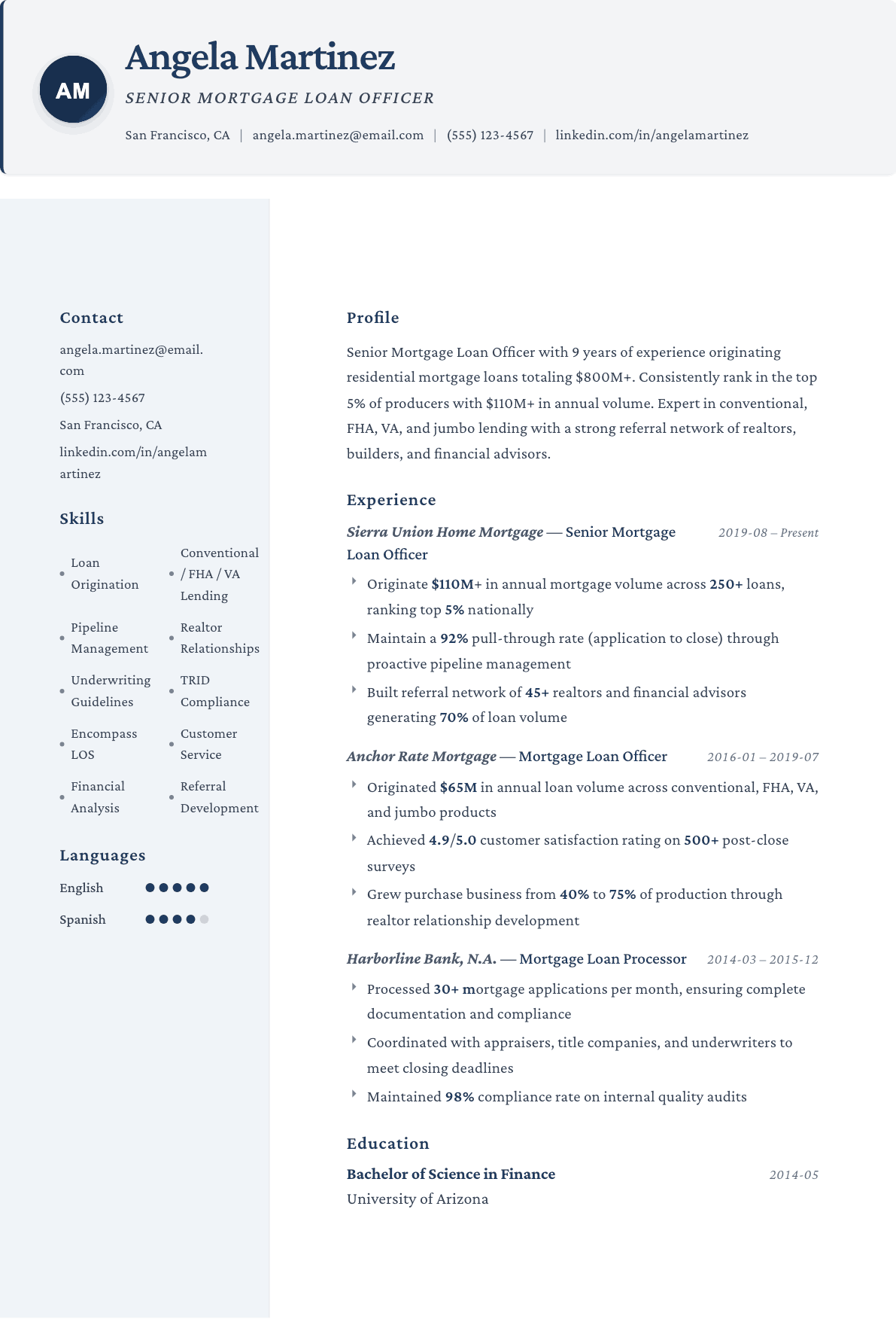 Mortgage Loan Officer resume example, Formal template