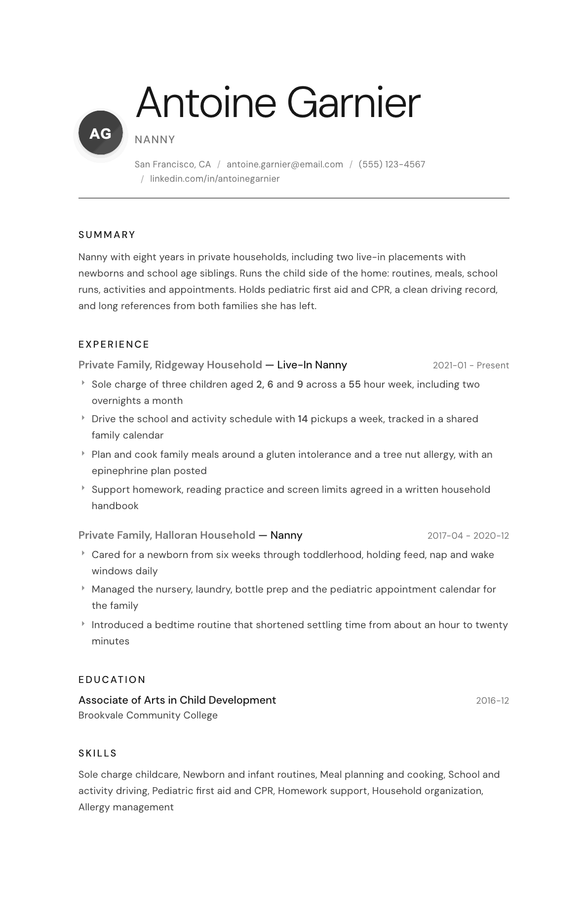 Nanny resume example, Whisper template