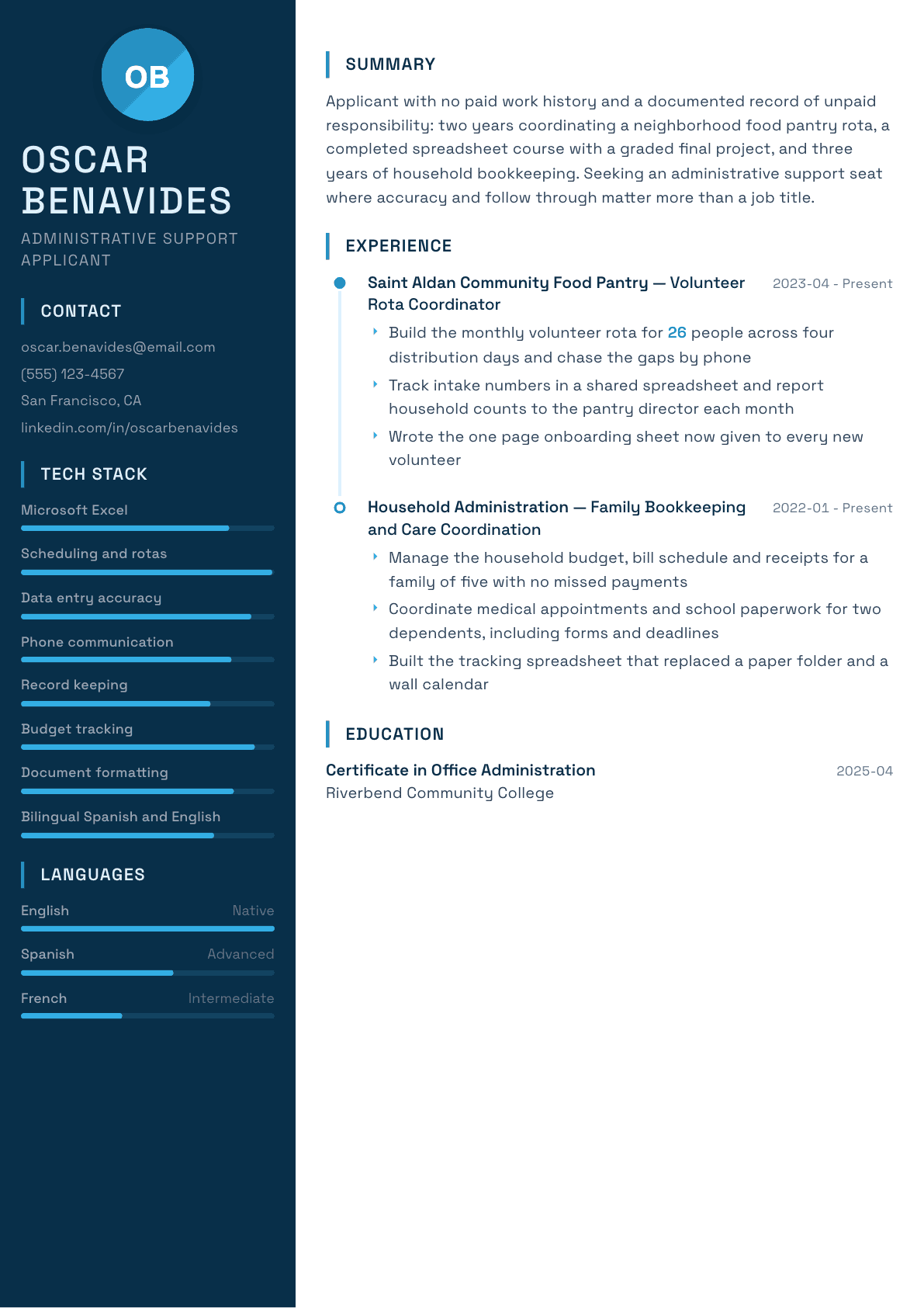 No Experience resume example, Circuit template