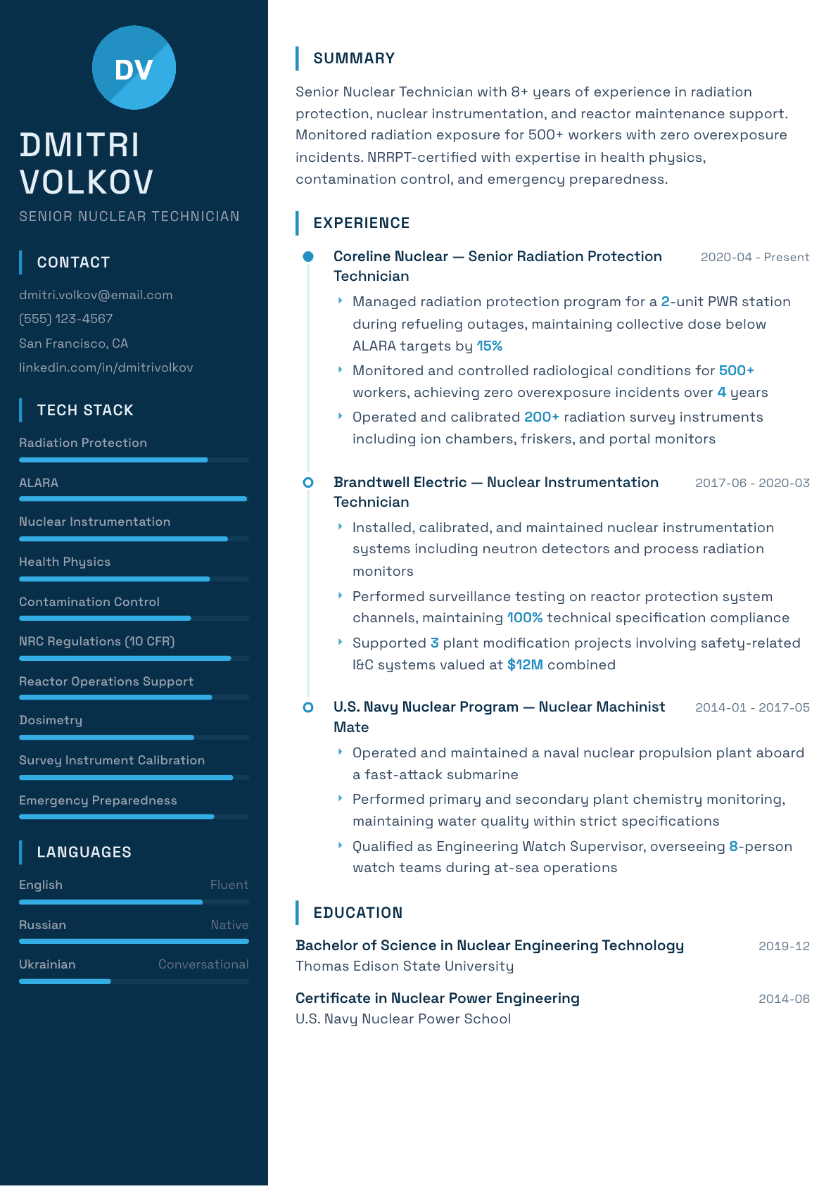Nuclear Technician resume example, Circuit template