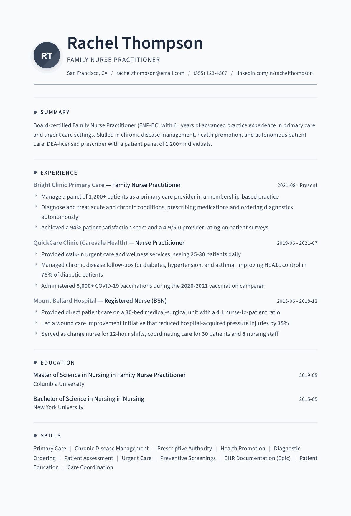 Nurse Practitioner resume example, Thread template