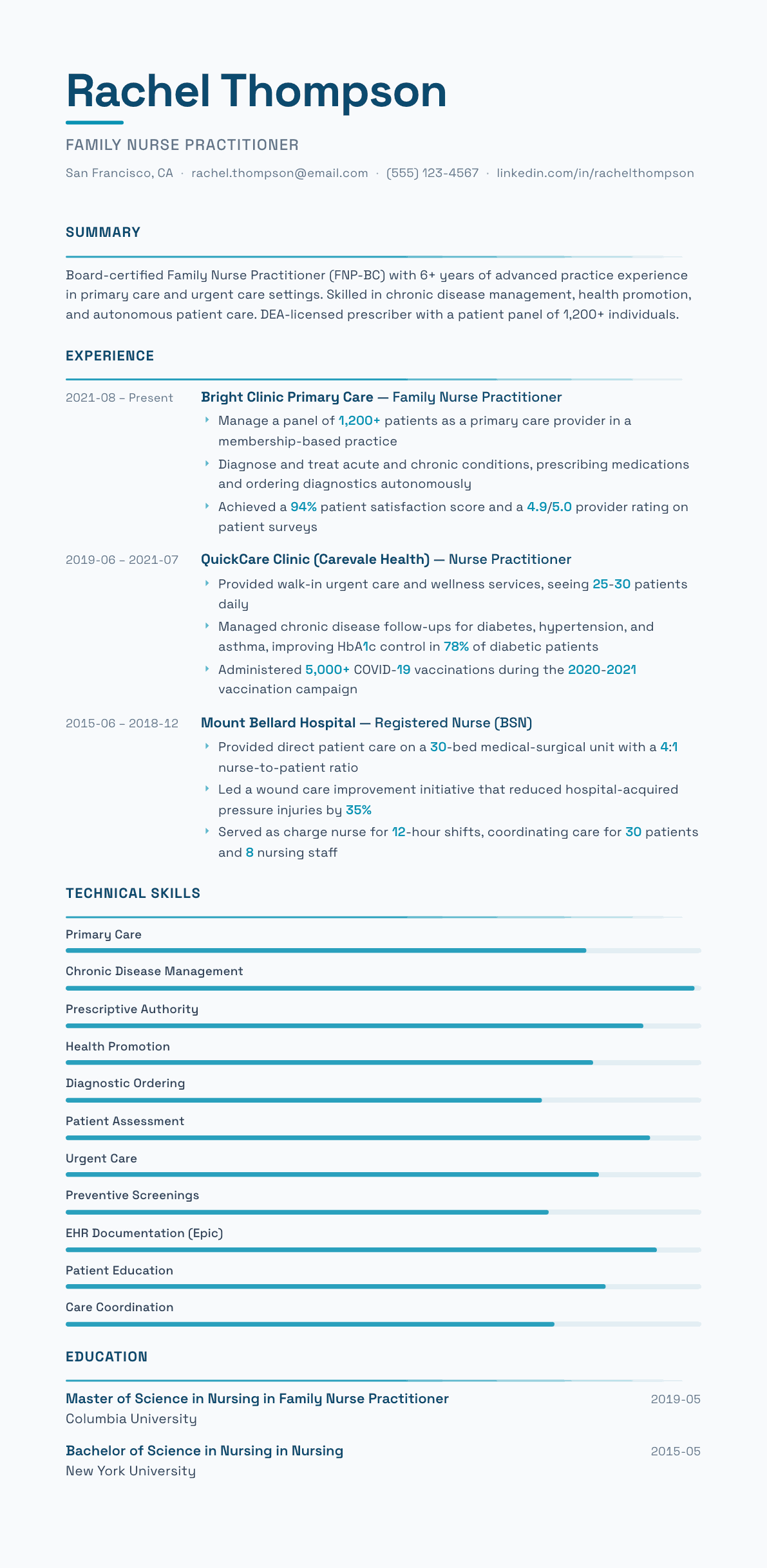 Nurse Practitioner resume example, Velocity template