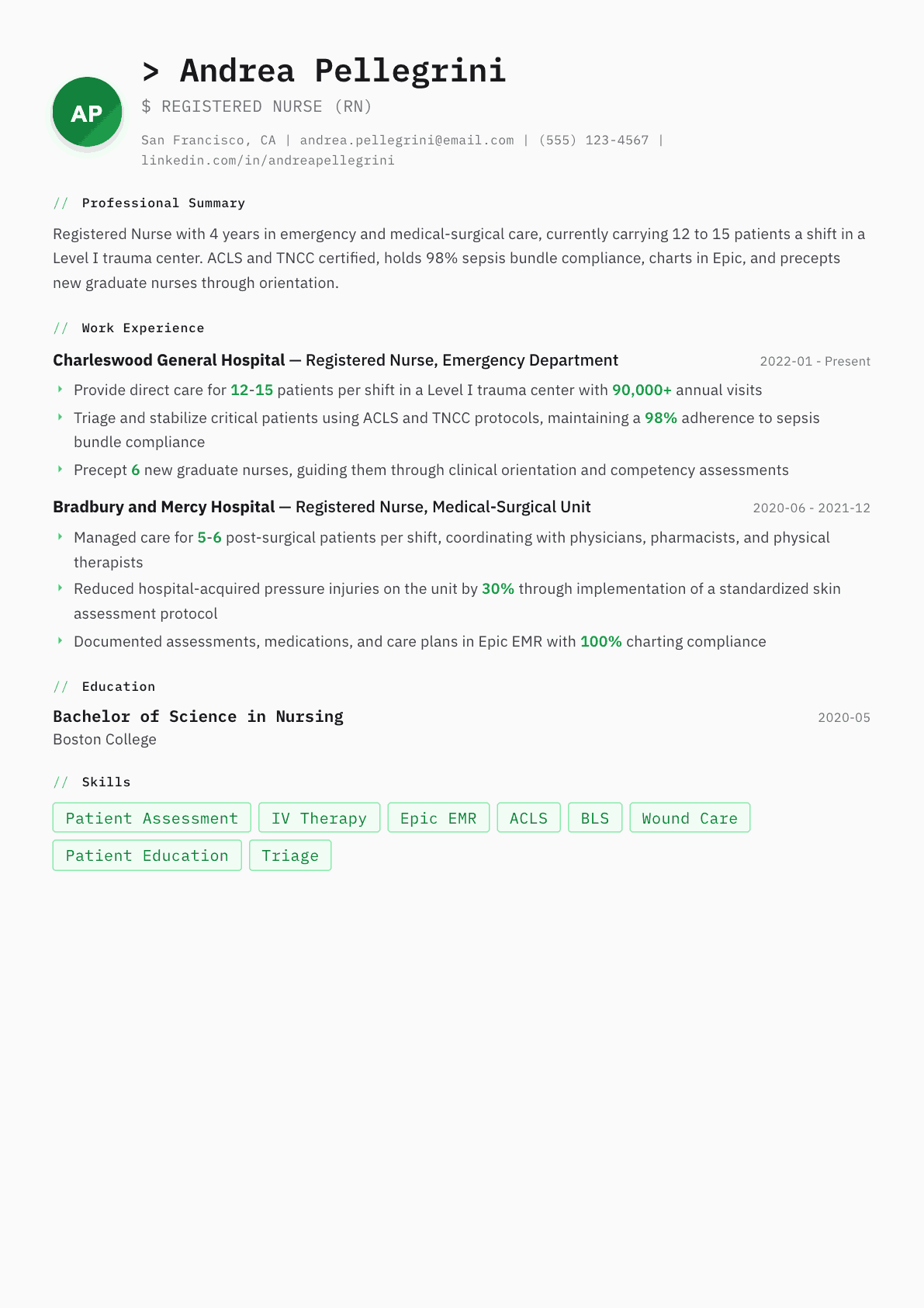 Nurse resume example, Amsterdam template