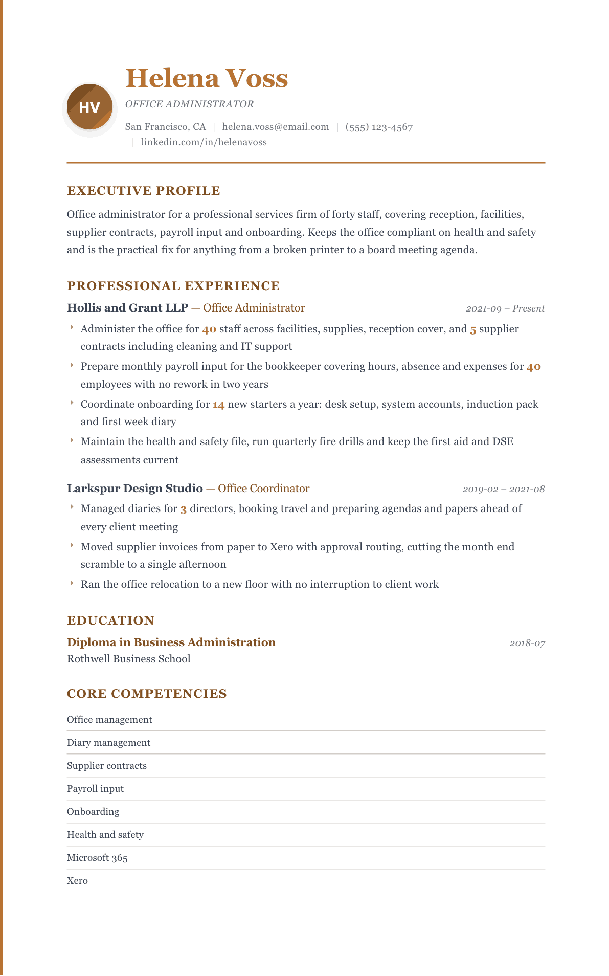 Office Administrator resume example, Regency template