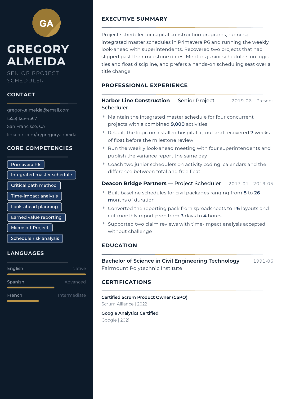 Older Worker resume example, Catalyst template