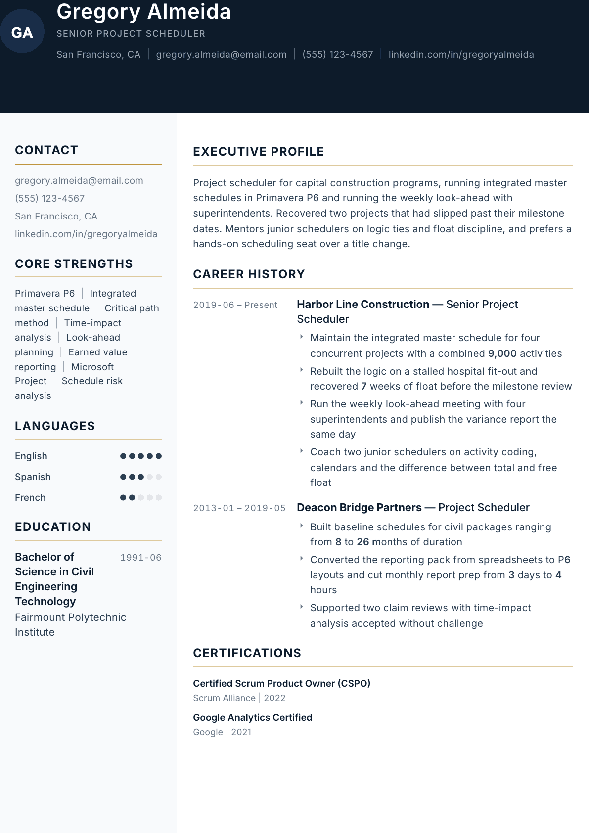 Older Worker resume example, Consulate template