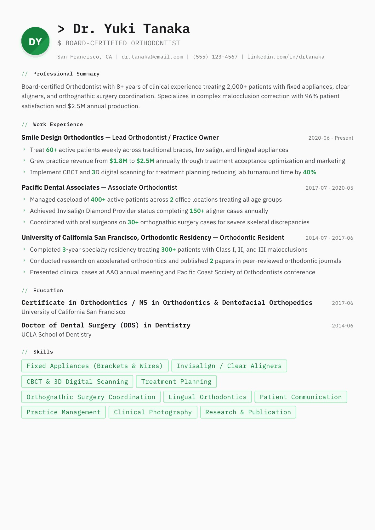 Orthodontist resume example, Amsterdam template