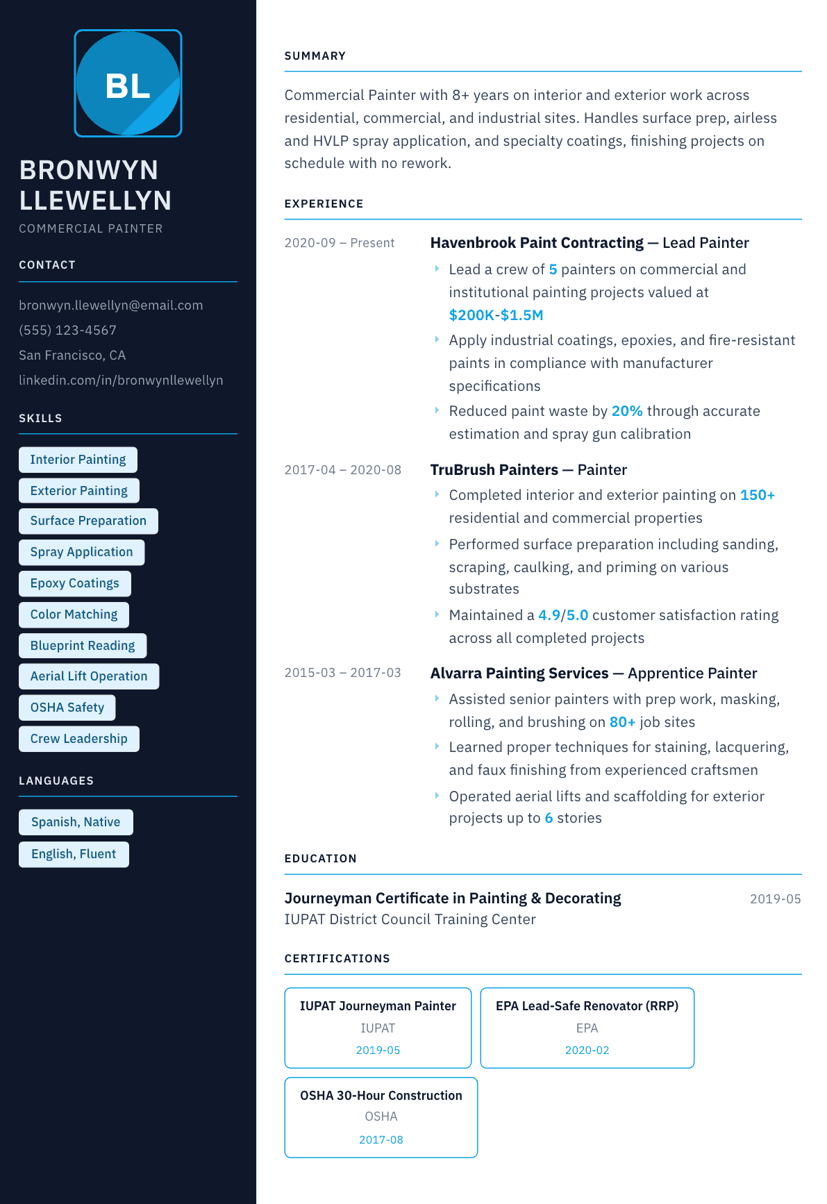 Painter resume example, Everest template