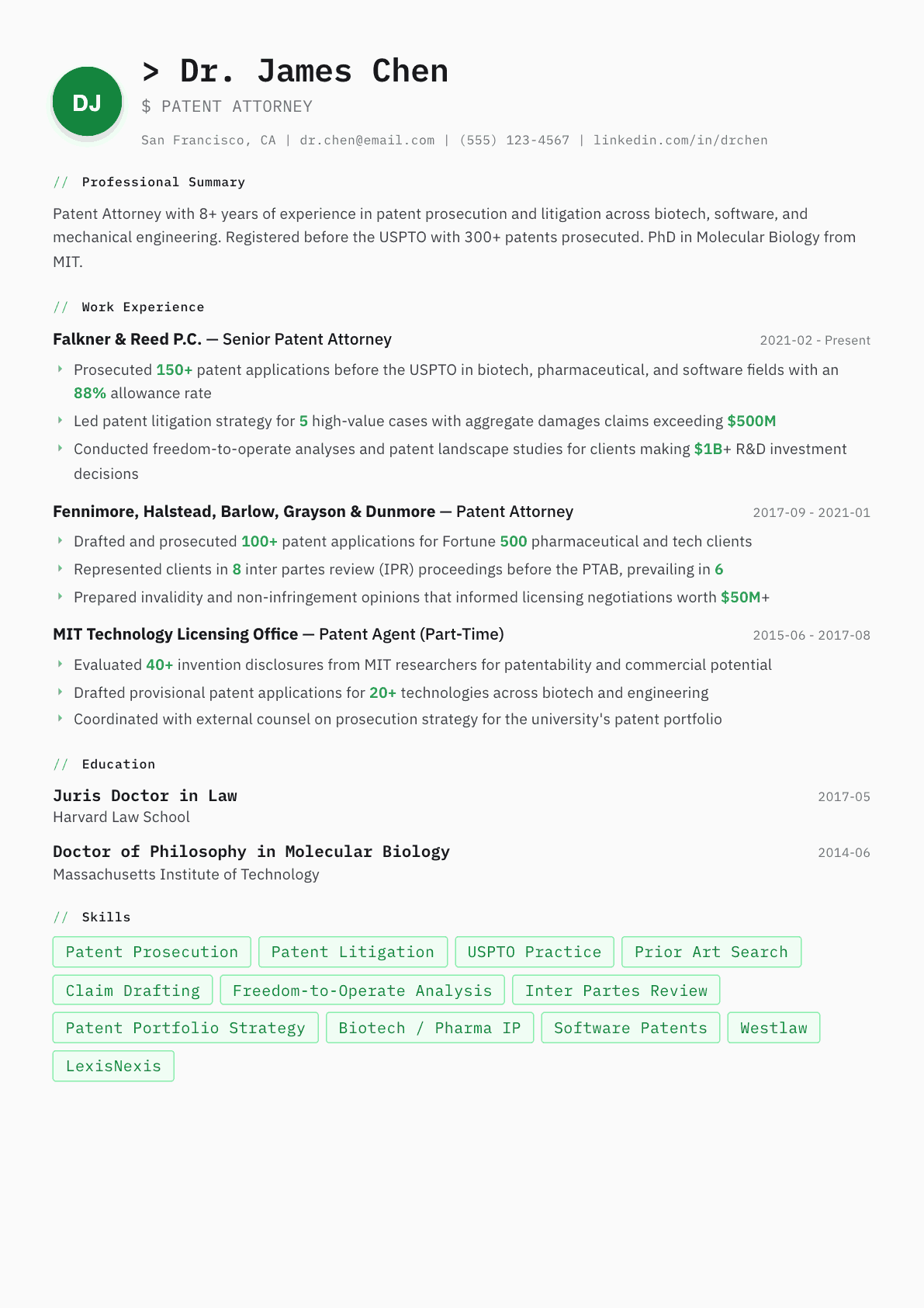 Patent Attorney resume example, Amsterdam template