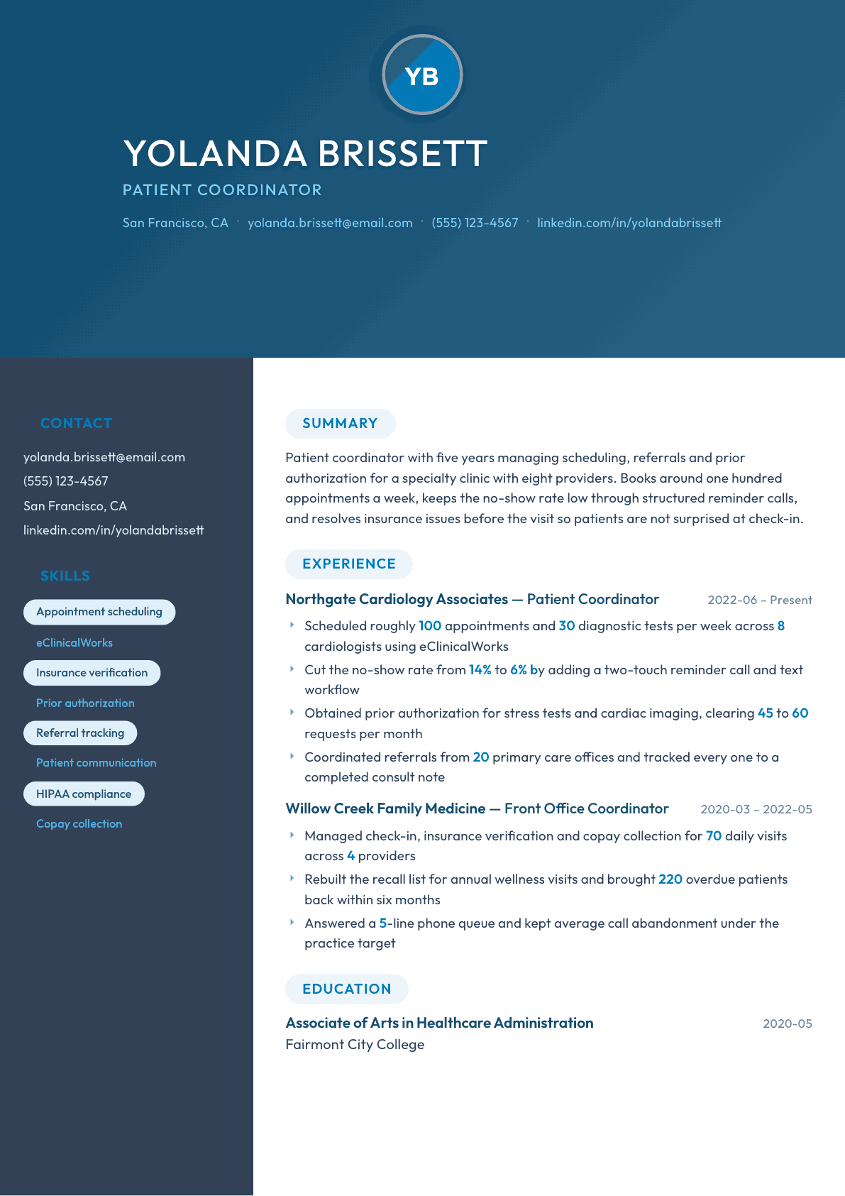 Patient Coordinator resume example, Nexus template