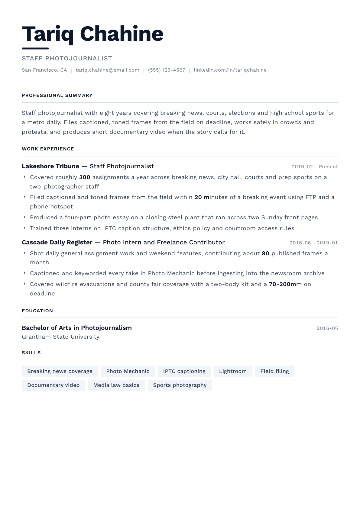 Photojournalist resume example, Berlin template