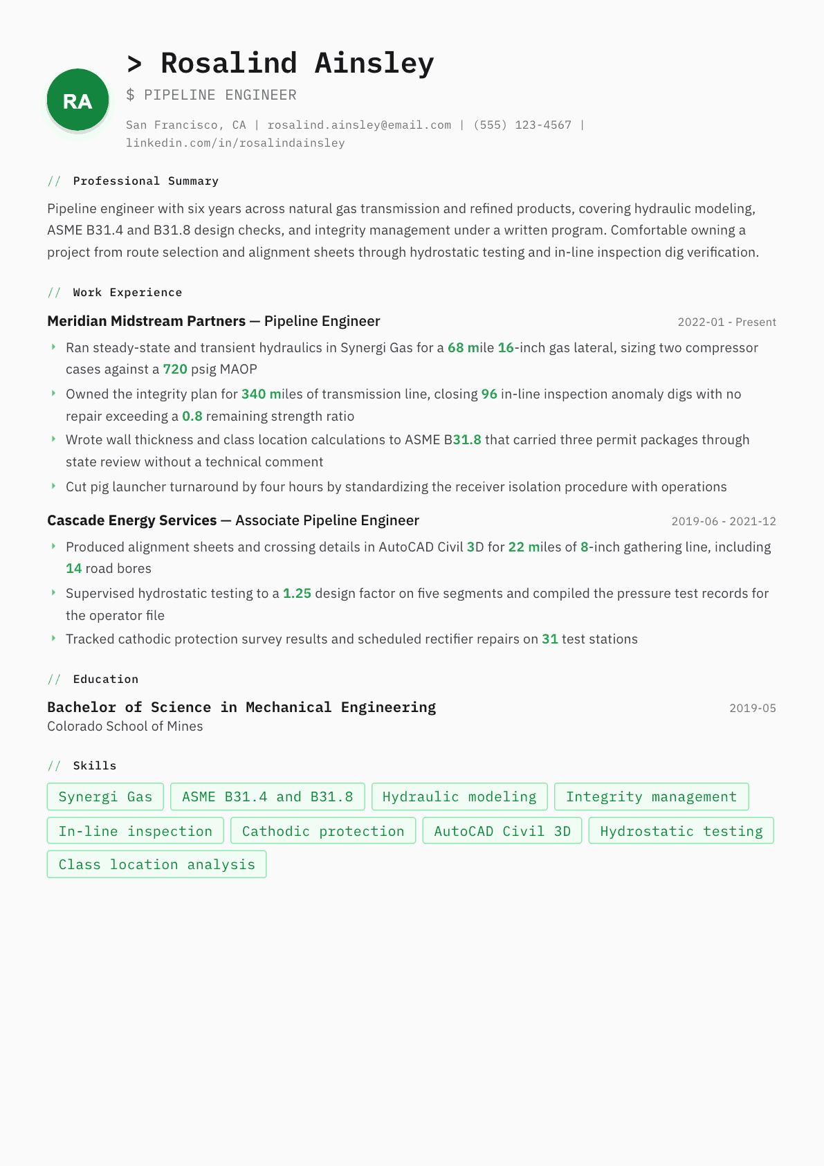 Pipeline Engineer resume example, Amsterdam template