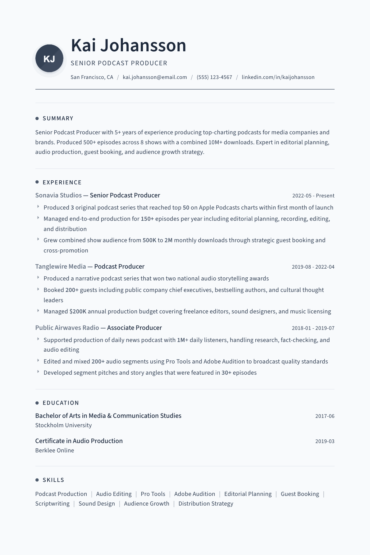 Podcast Producer resume example, Thread template