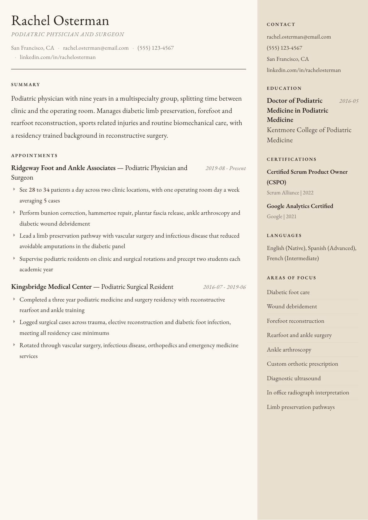Podiatrist resume example, Manuscript template
