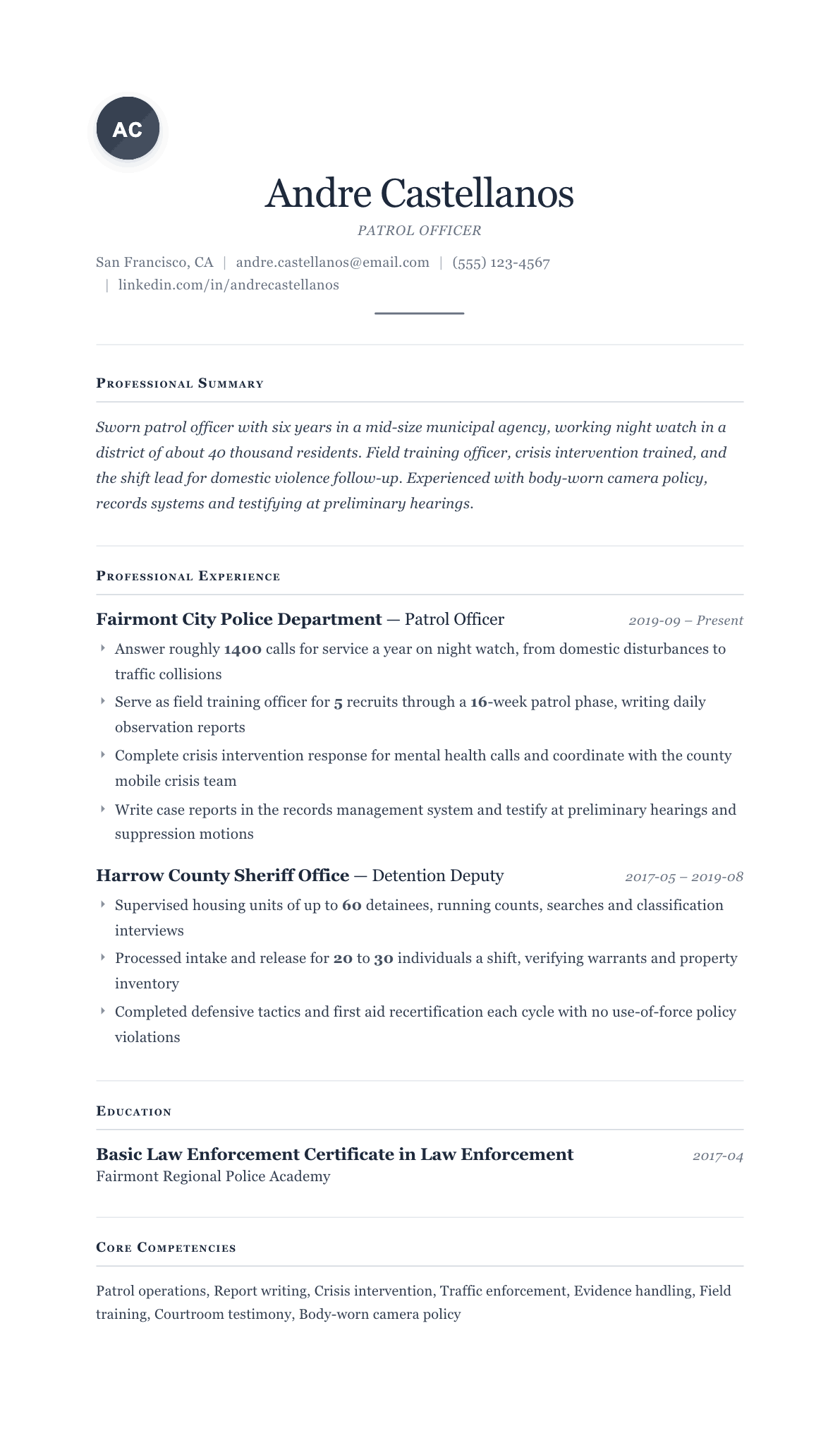 Police Officer resume example, Cornerstone template