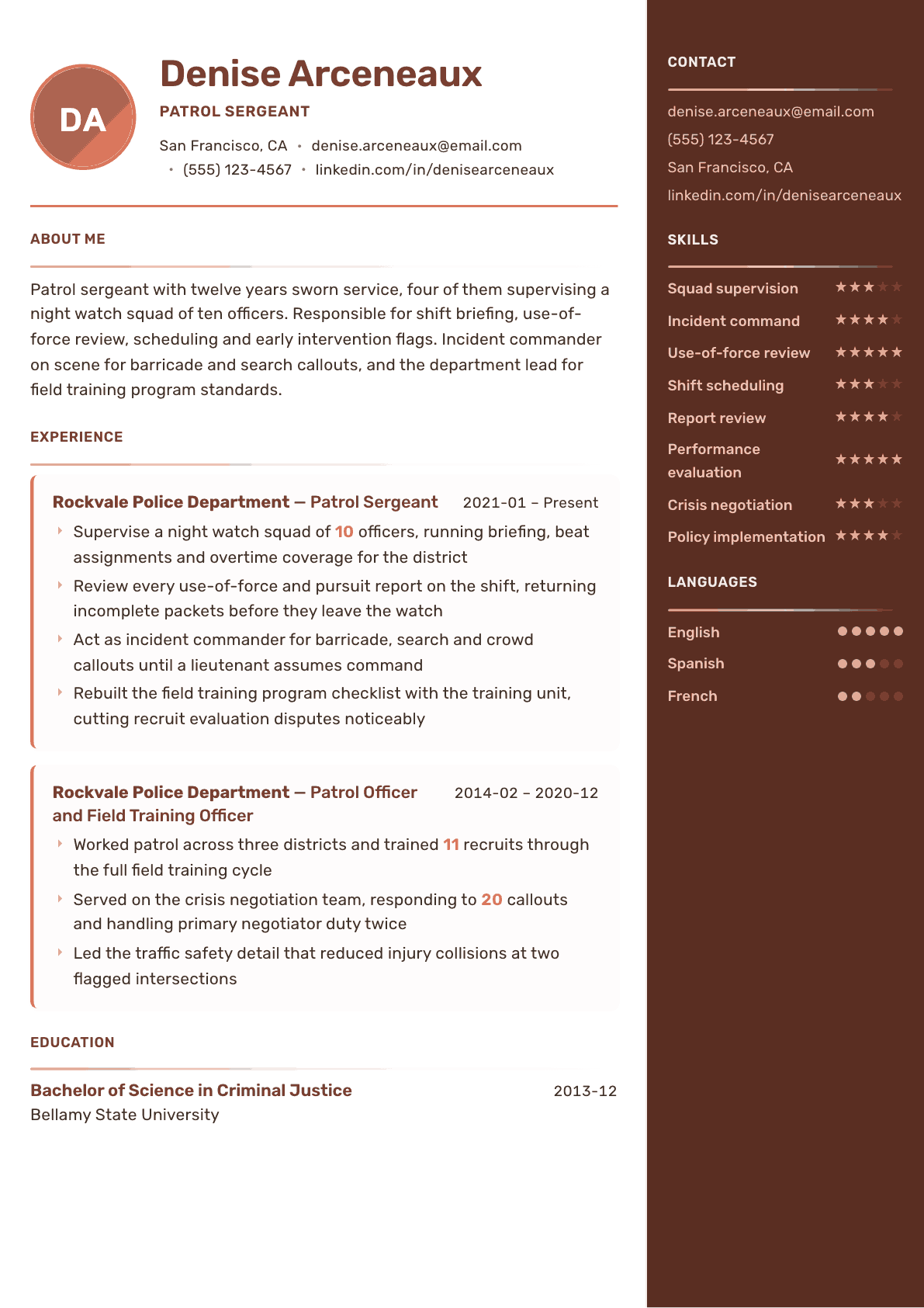Police Sergeant resume example, Mosaic template